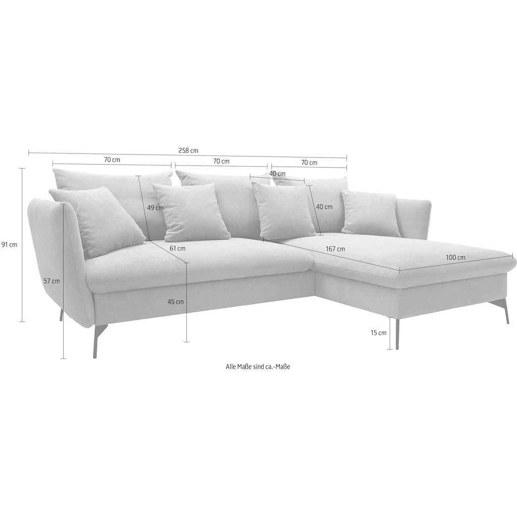 andas Ecksofa »LIVORNO,258 cm, L-Form,«, Schlaffunktion u. Bettkasten (139/224cm), Samt, Struktur, Webstoff