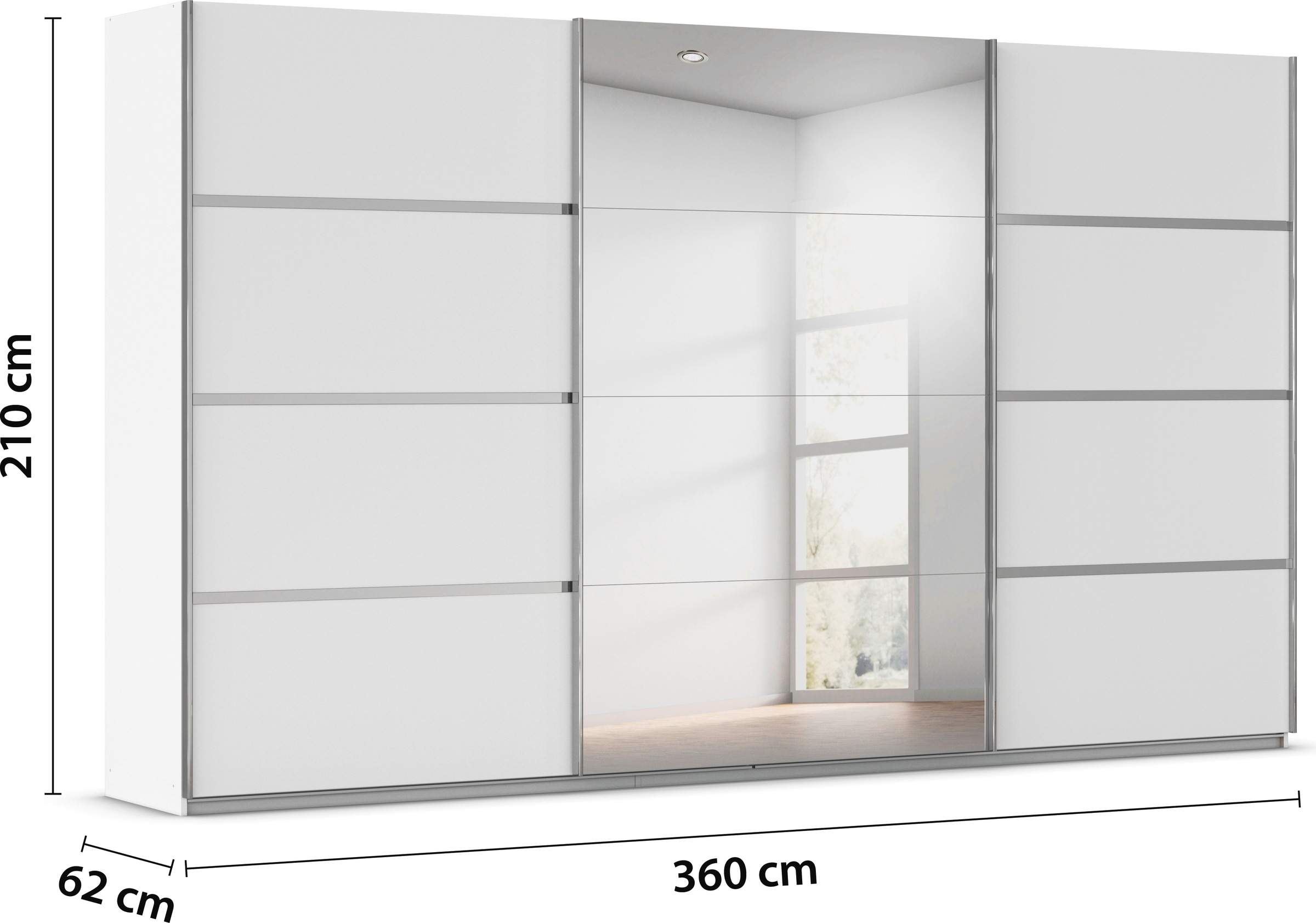rauch Kleiderschrank »Schwebetürenschrank OTTO´s Choice Garderobe Schrank TOP ANGEBOT Avola«, (in 3 verschiedenen Ausstattungen BASIC/CLASSIC/PREMIUM inkl. Spiegel), mit eleganten Zierleisten in Chrom, Schwarz oder Weiß MADE IN GERMANY