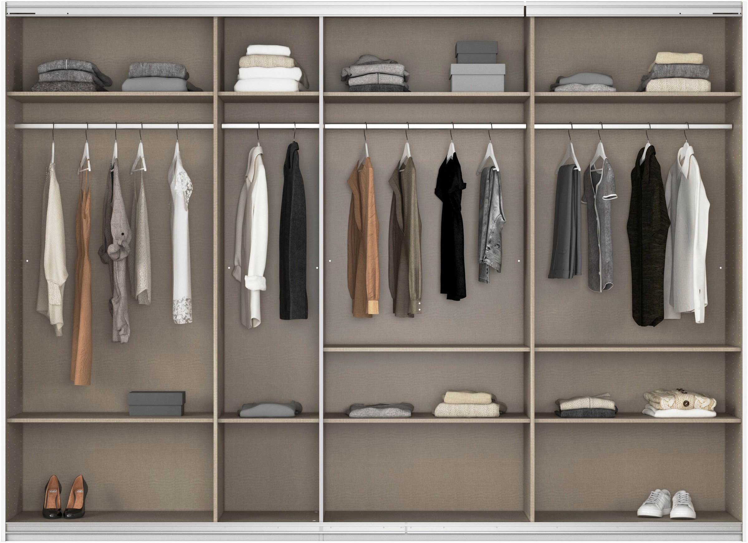 rauch Schwebetürenschrank »Kleiderschrank Schrank Garderobe AGORDO mit Dekor- oder Hochglanzfront«, (in zwei Griff-Farben), durchdachte Innenausstattung, in 4 Breiten und 2 Höhen MADE IN GERMANY