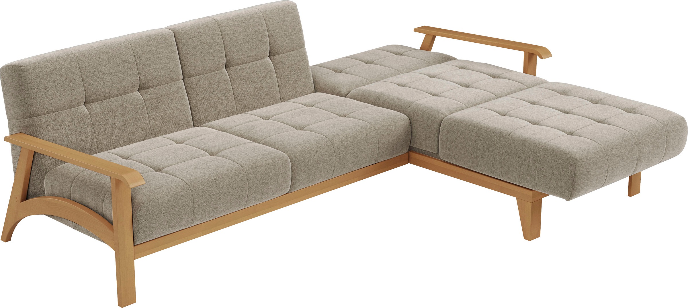 sit&more Ecksofa »Billund L-Form«, Armlehnen aus eichefarbigem Buchenholz, verschiedene Bezüge und Farben