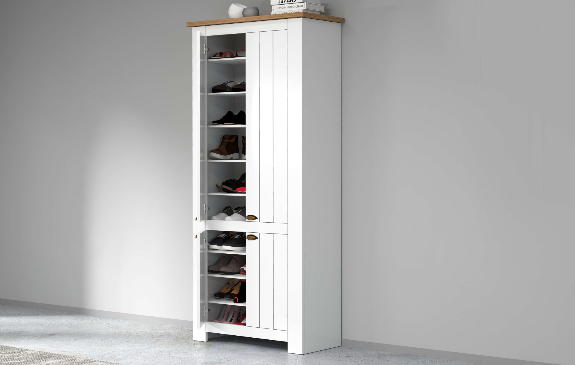 INOSIGN Schuhschrank »FIGO, Made in Italy – Schuhkommode,Schuhregal für ca. 40 Paar Schuhe«, (1 St.), 4-Türig, Siebdruck-dekorative Fräsungen, 10 Fächer, Höhe 200 cm