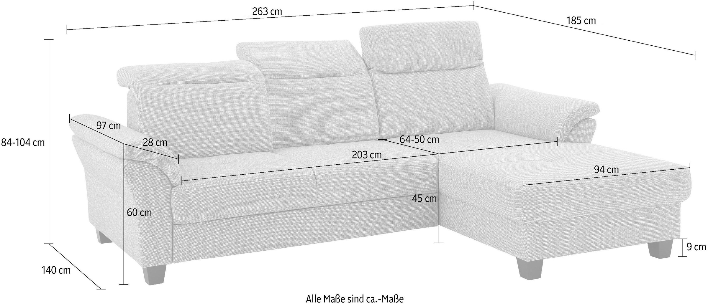 Home affaire Ecksofa »Solvei L-Form«, mit Recamierenabschluß und Sitztiefenverstellung