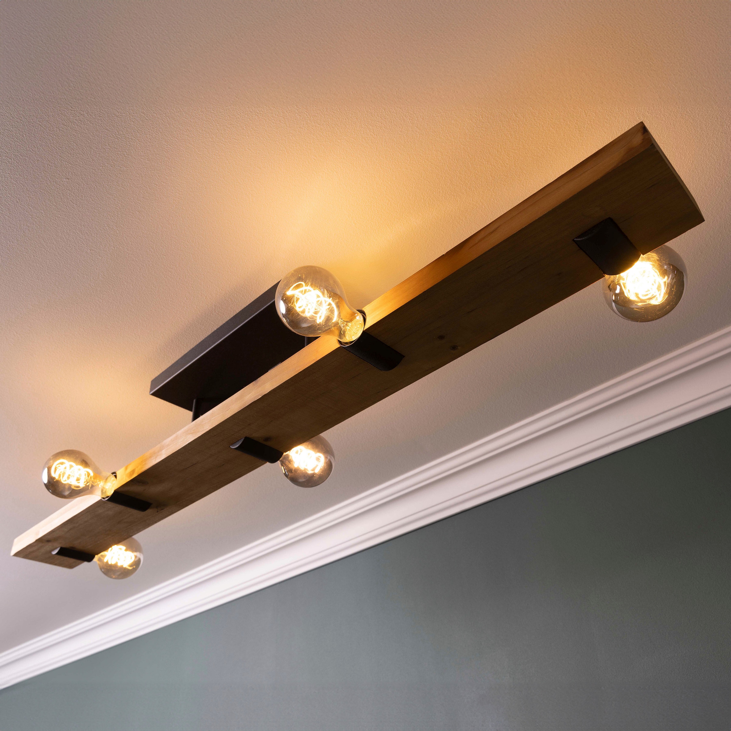 Brilliant Deckenleuchte »Mertes«, 5 flammig, Leuchtmittel E27 | ohne Leuchtmittel, Deckenlampe, E27, 115 x 12,5 cm, Holz/Metall, braun/schwarz