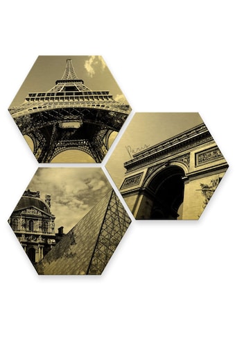Wall-Art Mehrteilige Bilder »Goldeffekt Paris Collage Stadt«, (Set, 3 St.) kaufen