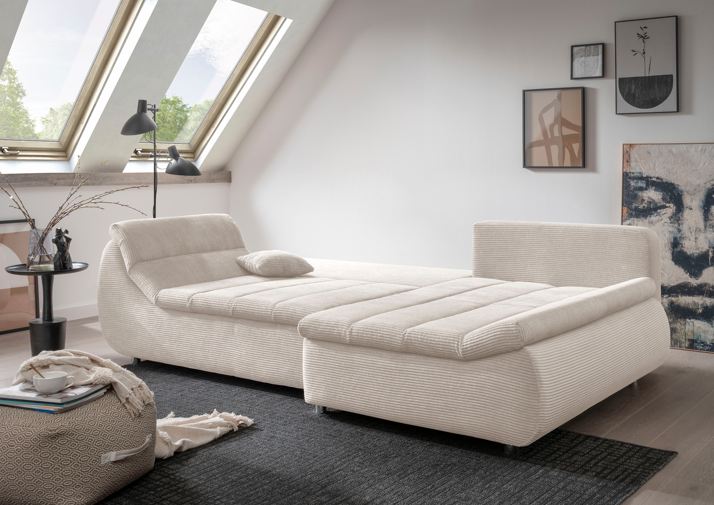 INOSIGN Ecksofa »Imola elegant und bequem, aktuelle Steppung im Sitz, L-Form«, wahlweise mit Bettfunktion
