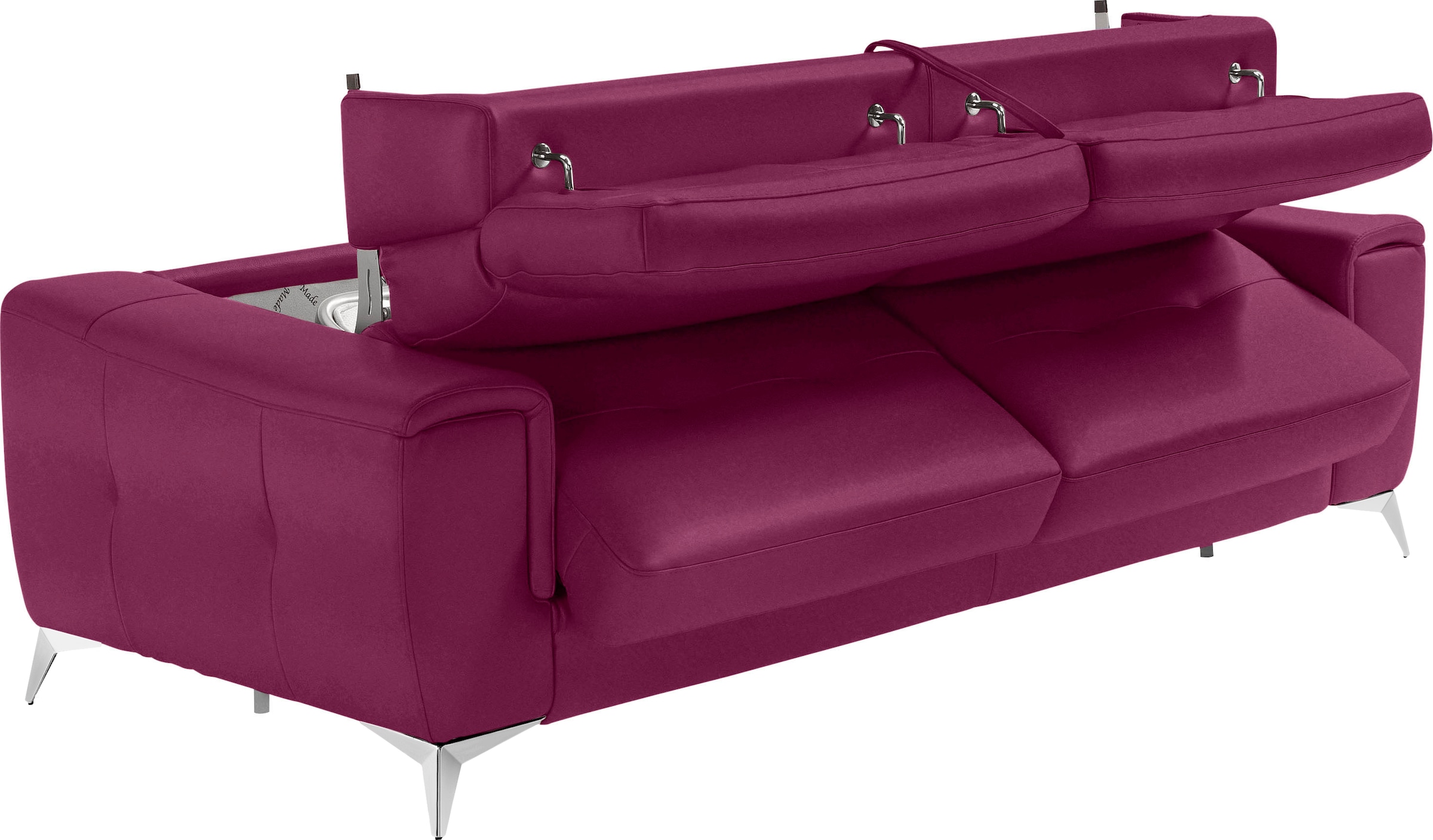 Egoitaliano Schlafsofa »Francine Designsofa, Loungesofa mit Dauerschlaffunktion, Breite 233 cm«, mit Bettfunktion, Luxus-Microfaser BLUSH, fuchsia, Fußfarbe chrom