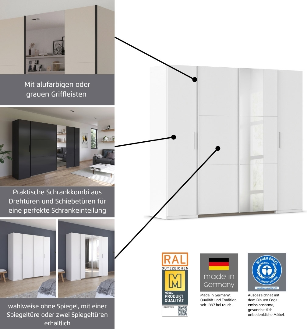 rauch Schwebetürenschrank »Kleiderschrank Drehtürenschrank Schrank Garderobe KRONACH TOPSELLER« in 3 Ausstattungen BASIC/CLASSIC/PREMIUM, Breiten 225/268/311/354 cm,  Kombischrank optional mit 1 oder 2 Spiegel viele Böden MADE IN GERMANY