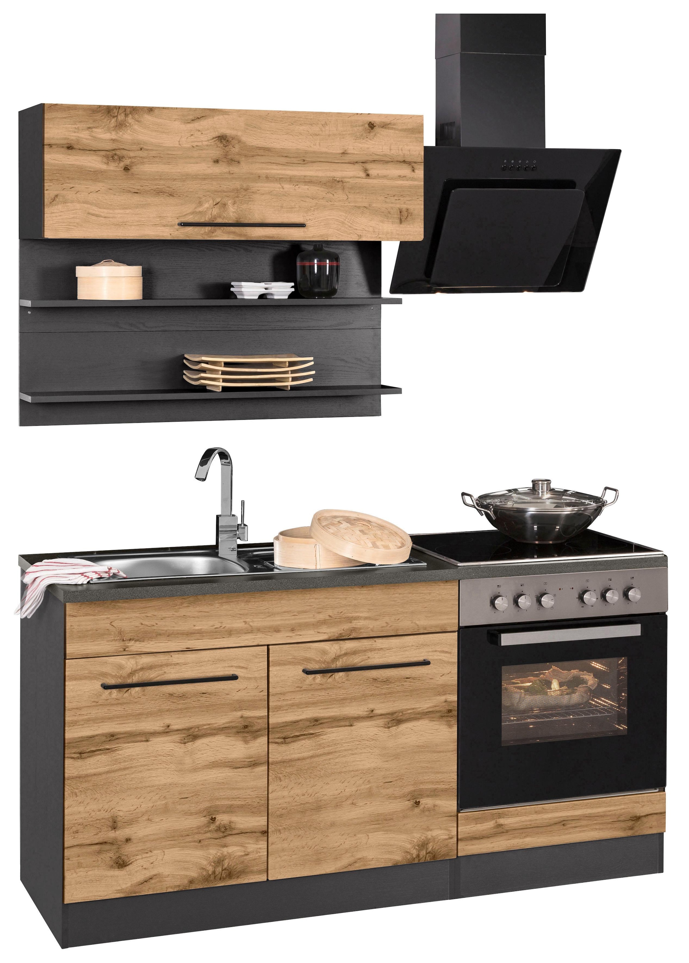 KOCHSTATION Küchenzeile »KS-Tulsa«, Breite 160 cm, schwarze Metallgriffe, hochwertige MDF Fronten