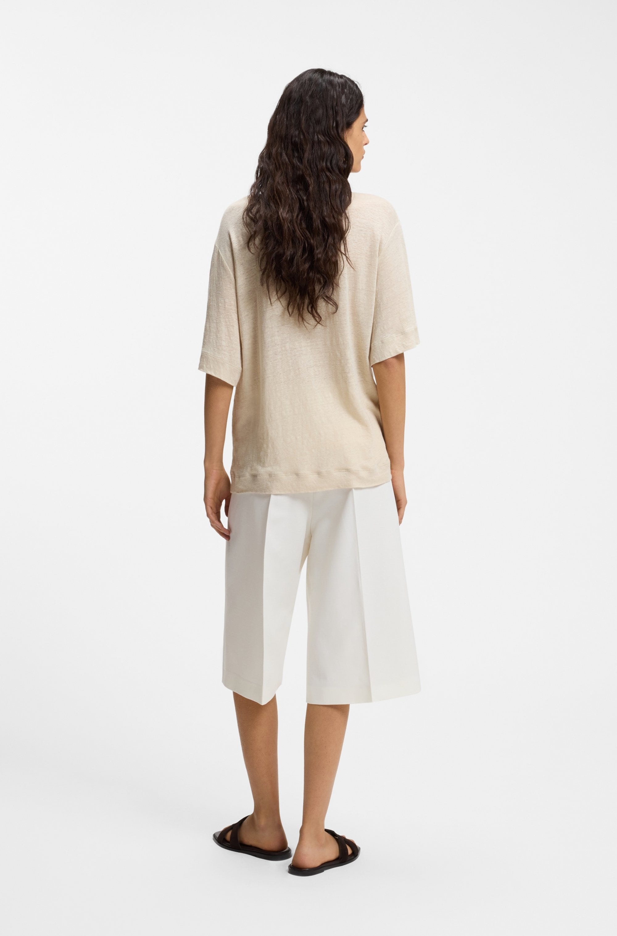 BOSS ORANGE T-Shirt »Emma Premium Damenmode« aus reinem Leinen, Rundhals