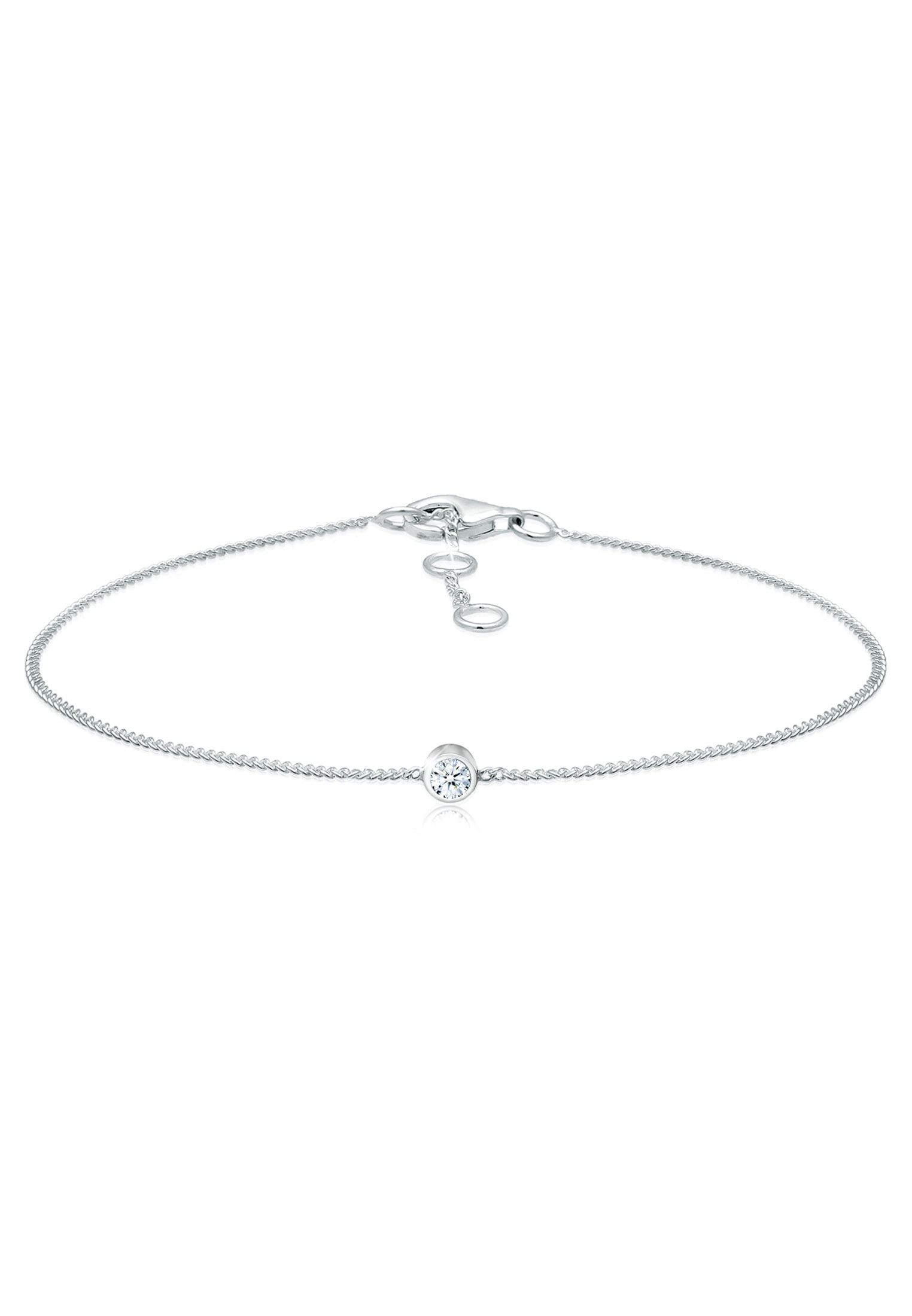 Armband „Solitär Panzerkette Diamant (0.06 ct.) 925 Silber“ Silber + weiß mit Diamanten 16 cm – mit Diamanten