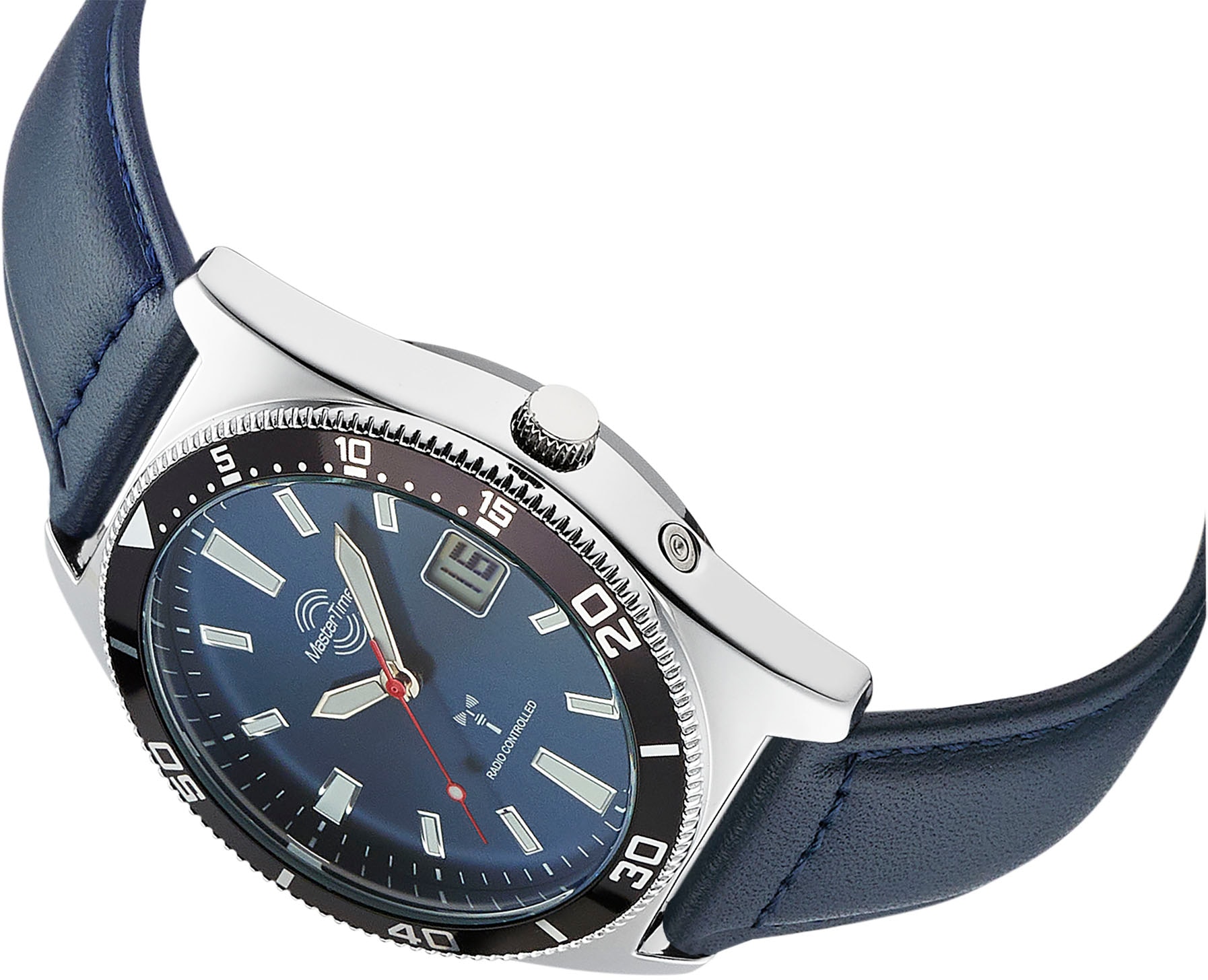 MASTER TIME Funkuhr »Super Power Sporty«, Armbanduhr, Quarzuhr, Herrenuhr, Datum, Leuchtzeiger, Lederarmband