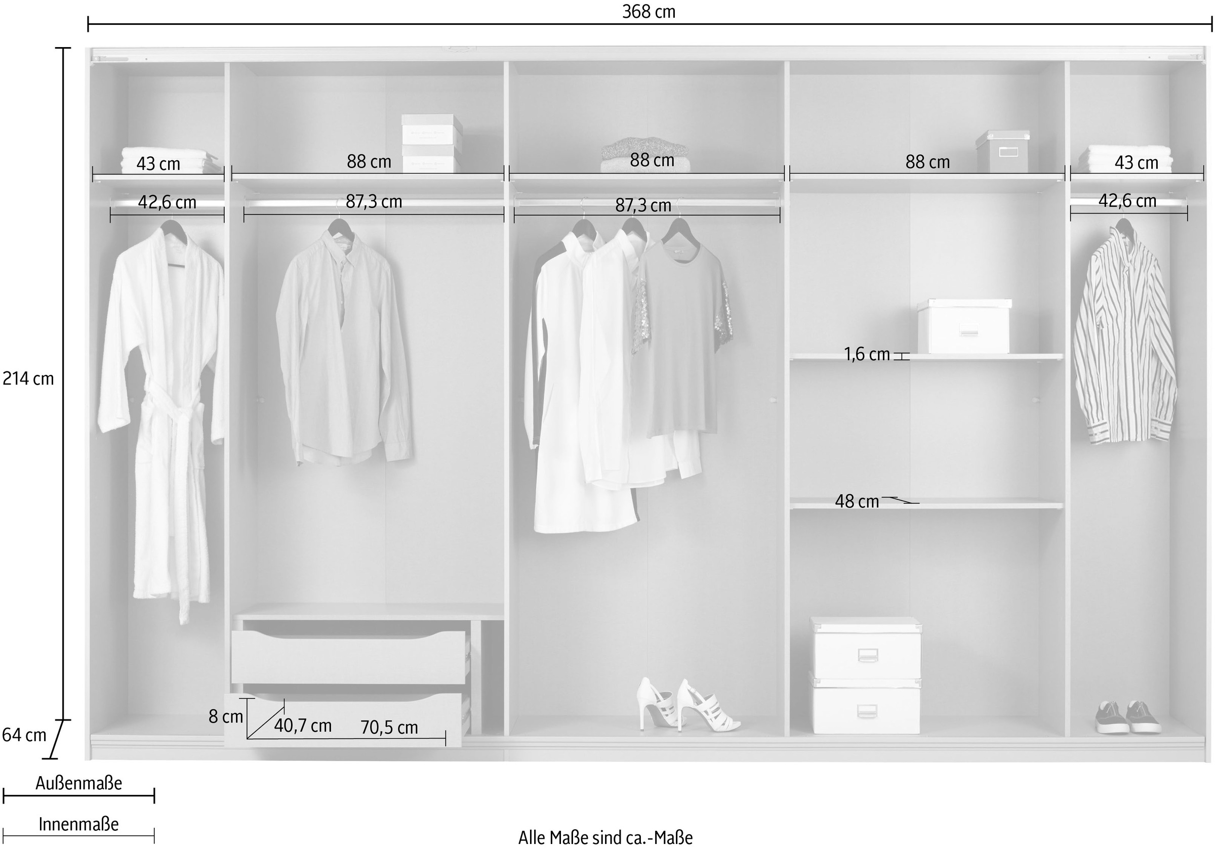 rauch Schwebetürenschrank »Kleiderschrank Schrank Garderobe Schlafzimmerschrank TUBONA«, mit umfangreicher Innenausstattung und Passepartout MADE IN GERMANY
