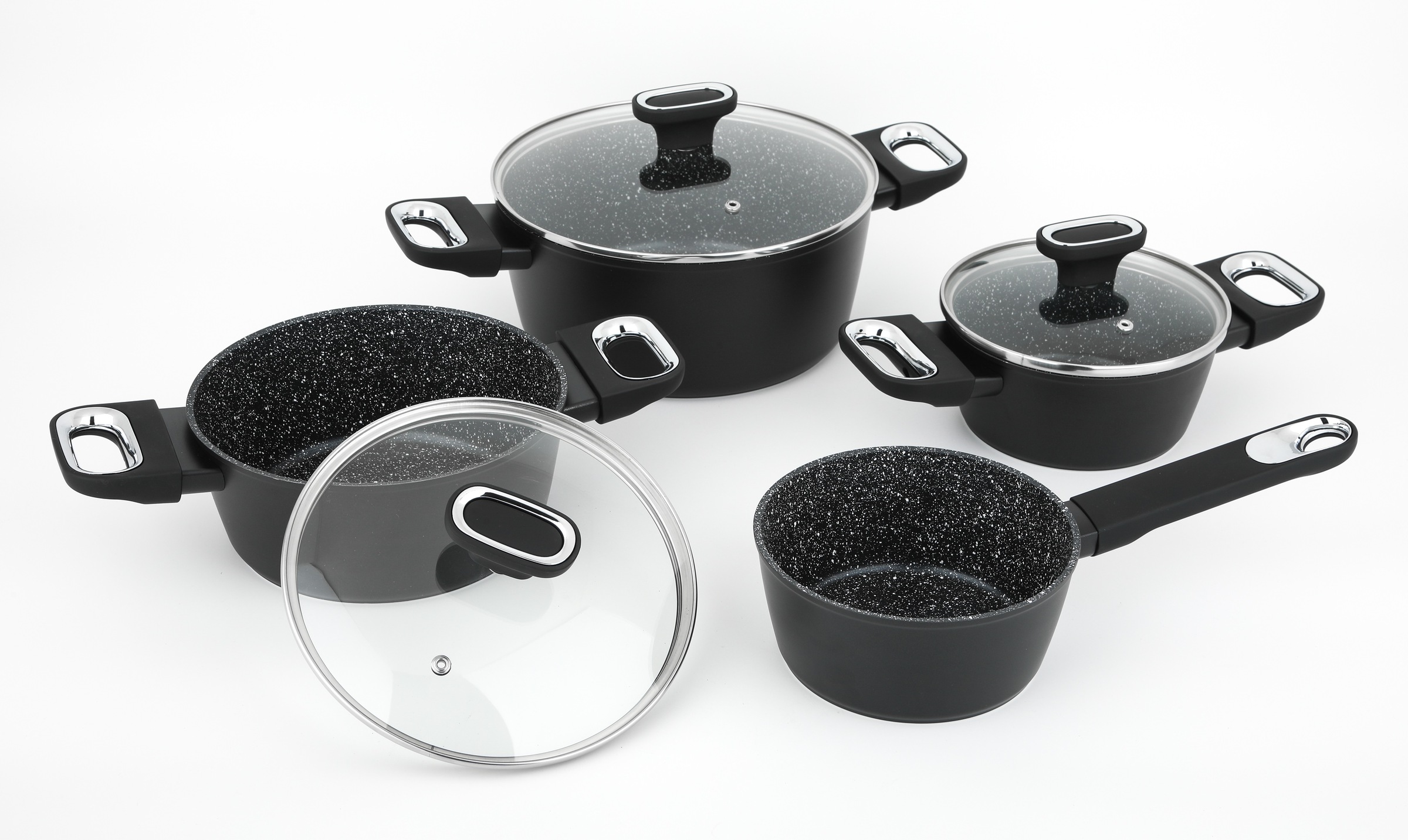 CS Koch-Systeme Topf-Set »MARBURG 7-teiliges, Aluminiumlegierung, antihaftbeschichtet« Set, Set enthält: je 1 x Topf 16/20/24 cm + Deckel & 1 x Kasserolle 16 cm, 7 tlg. Aluminium