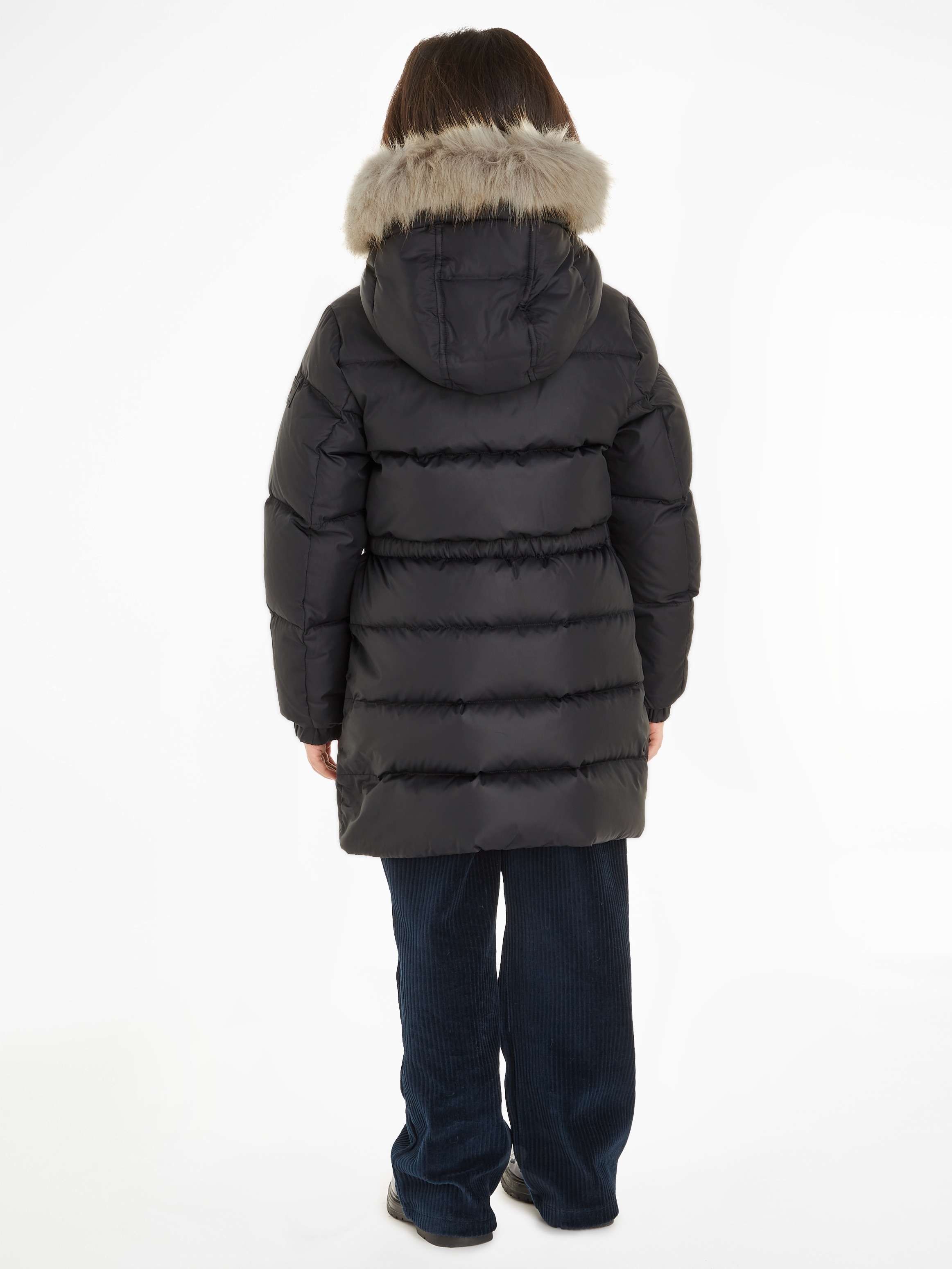 Tommy Hilfiger Steppjacke »LONG WAISTED DOWN JACKET«, mit Kapuze, mit Fellimitat