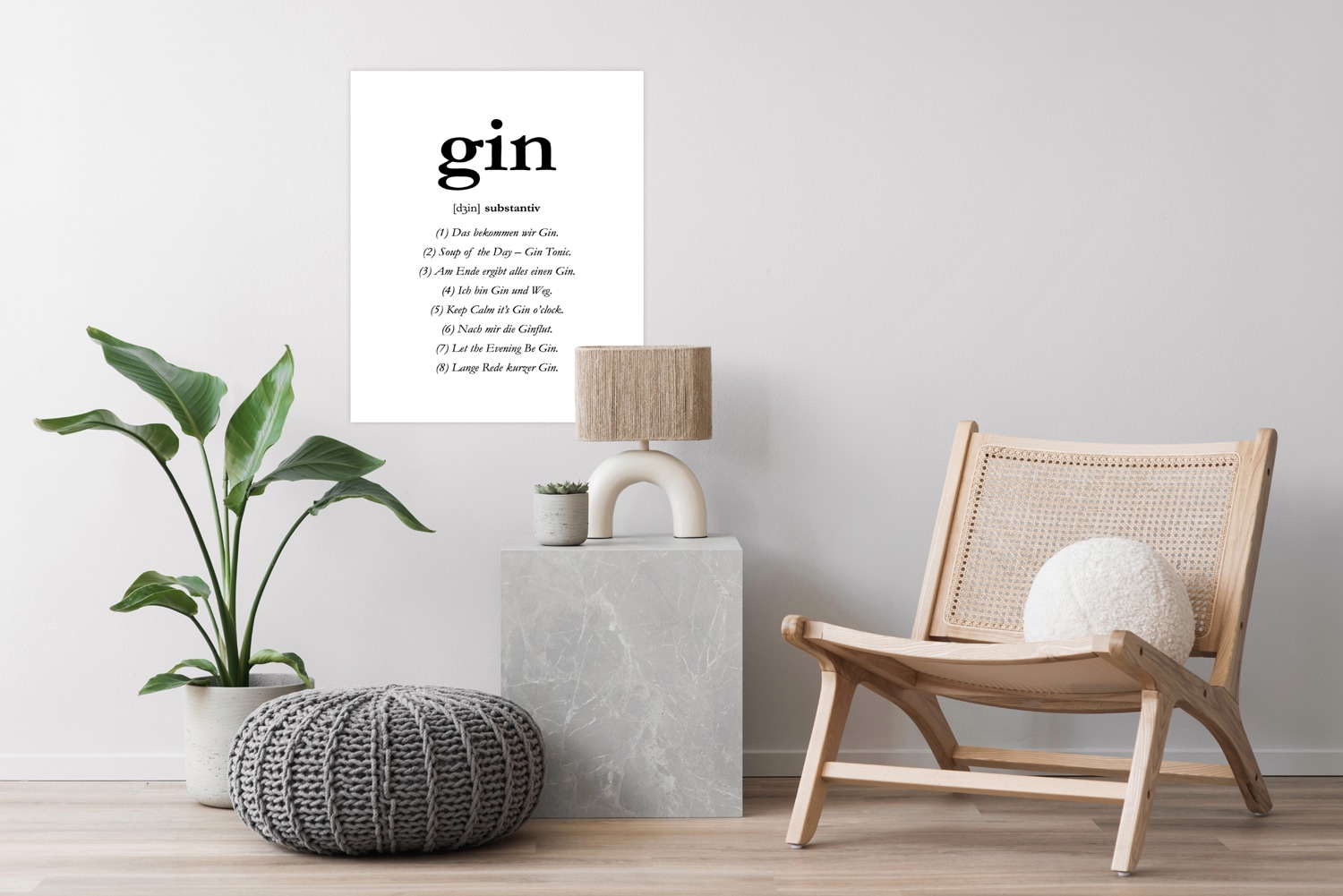 queence Bild mit Rahmen »oder Poster, Gin« Schriftzug | Schwarz-Weiß | Sprüche & Texte 1 Stk. tlg.