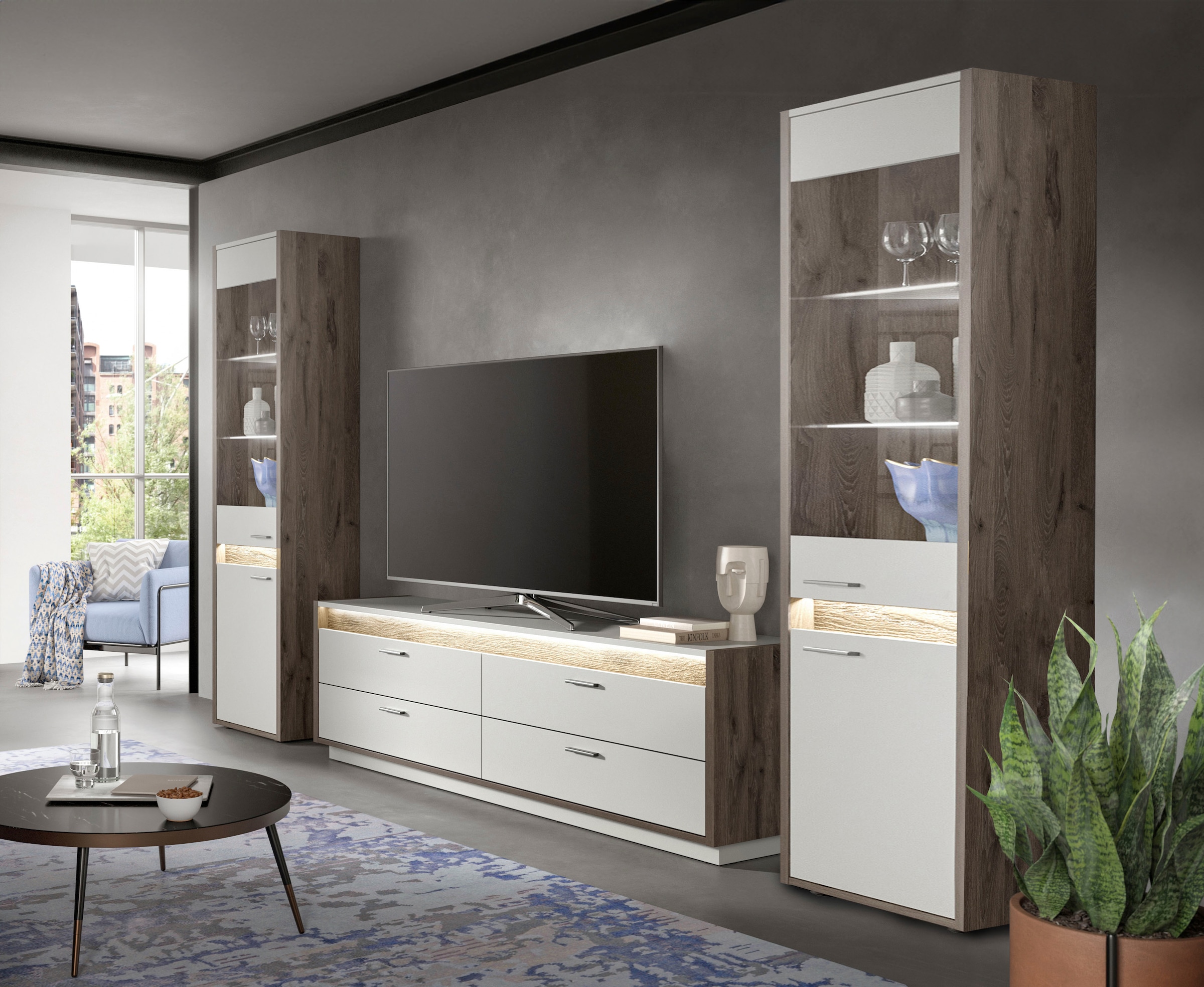 INOSIGN Wohnwand »Treviso, Breite 319 cm, bestehend aus: 2x Vitrine und 1x Lowboard«, (3 St.), Kombination, Wohnkombination, Mediawand, TV-Wand