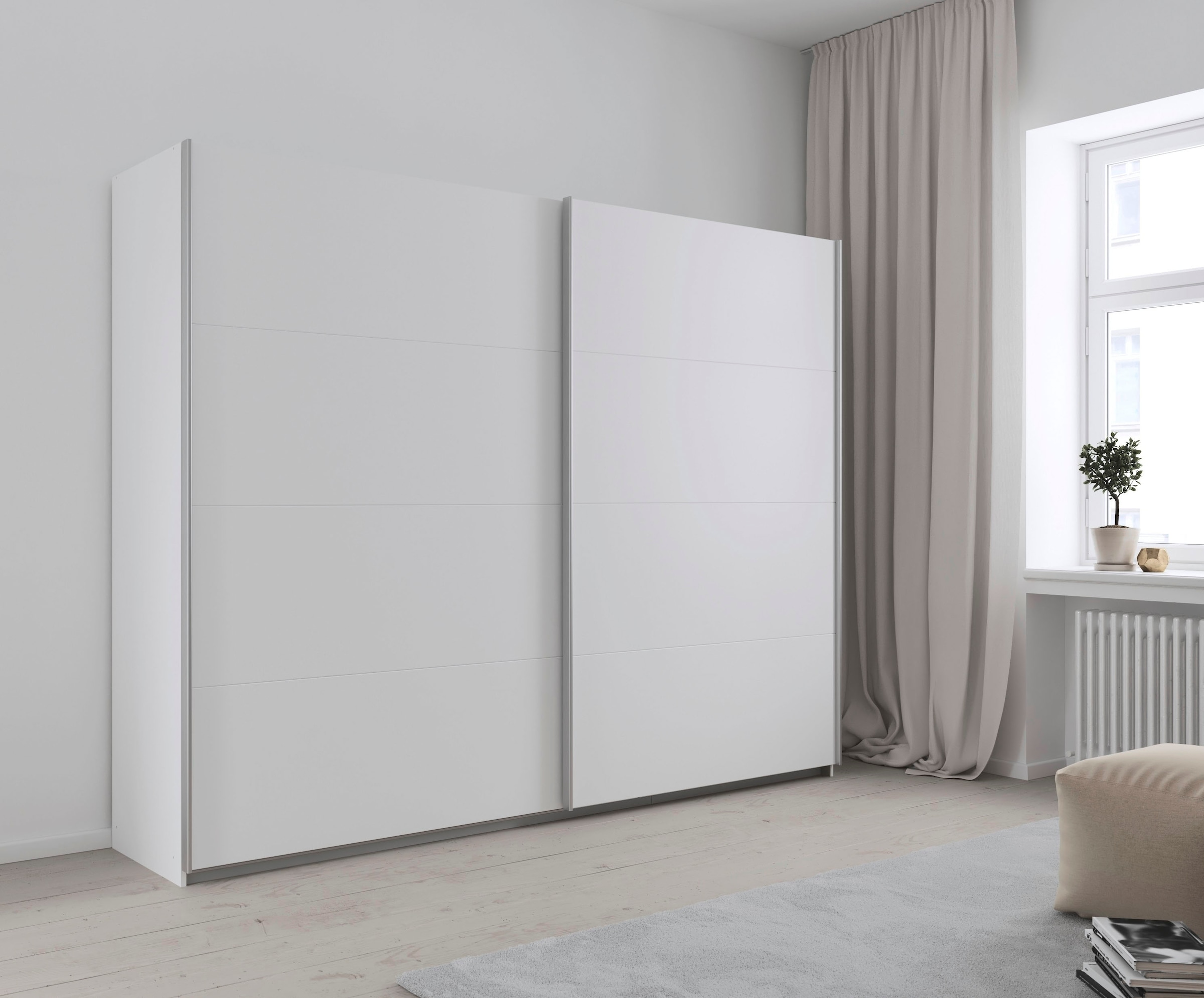 INOSIGN BY RAUCH Schwebetürenschrank »Kleiderschrank Schrank Garderobe Schlafzimmerschrank THANOS«, (in 3 verschiedenen Ausstattungen BASIC/CLASSIC/PREMIUM), Optional mit Spiegel, Metall-Griffleisten alufarben MADE IN GERMANY