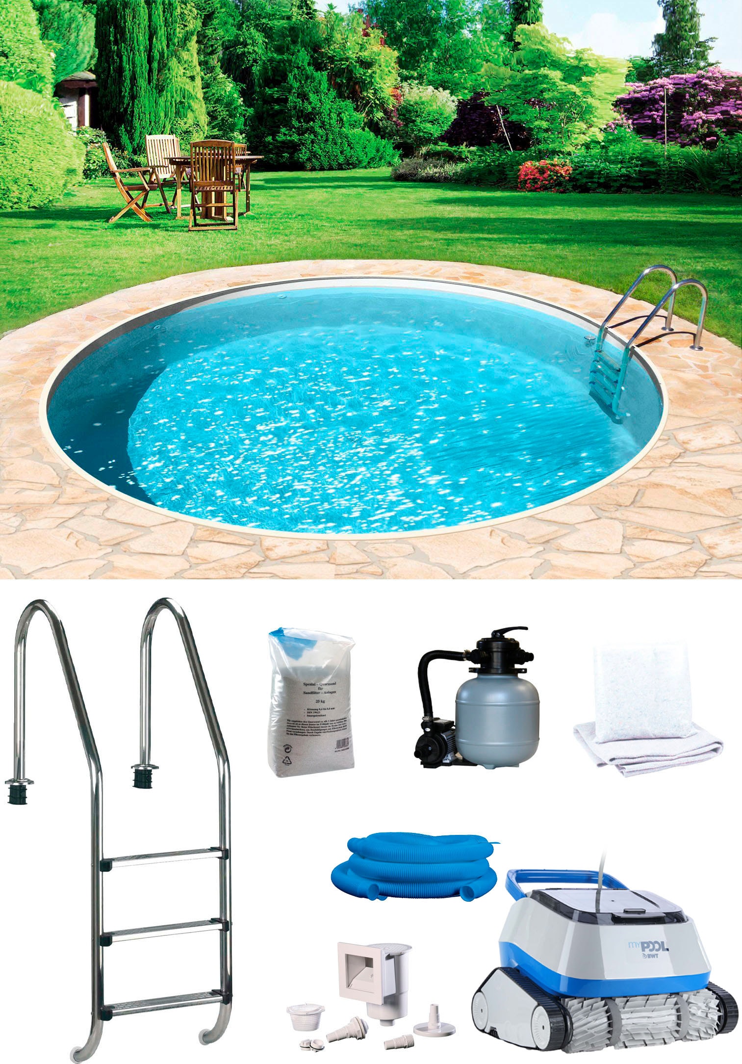 my POOL BWT Rundpool »POWER«, (Komplett-Set, 7 tlg.), inkl. Poolroboter POWER ONE4ALL