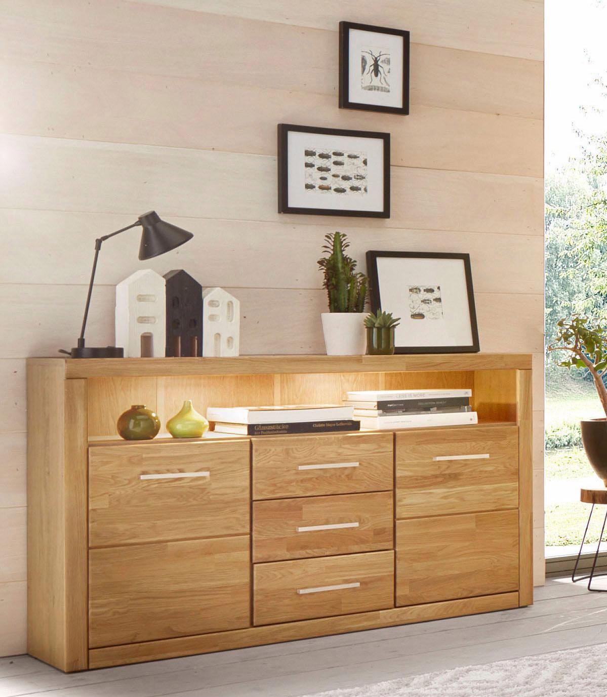 Home affaire Sideboard "Ribe,130cm breit,80cm hoch,Oberplatte Holz massiv,6 günstig online kaufen
