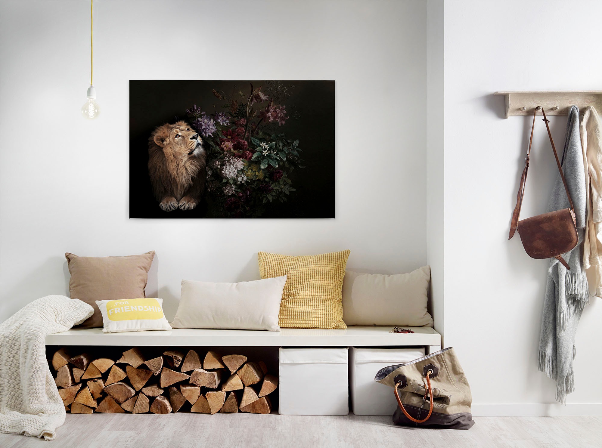 Bricoflor Canvas Leinwand Mit Löwe Ausgefallenes Wandbild Mit Blumen Im Sti günstig online kaufen