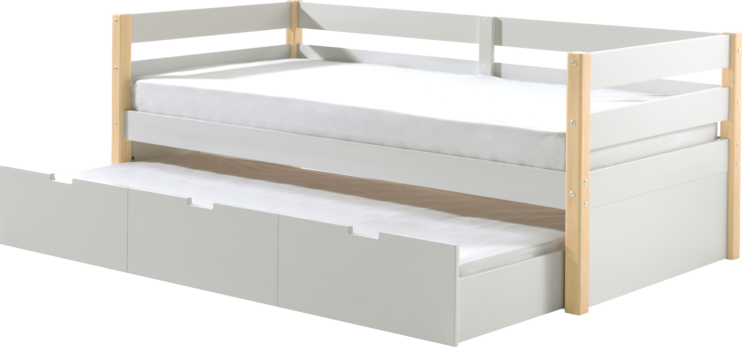 Vipack Einzelbett »Magrit, Kojenbett mit seitlichem Umbau, Liegefläche 90 x 200cm«, (B/H/T ca. 211,2x76,6x97,8cm, Pfosten massiv, Umbau MDF weiß lackiert), universell einsetzbar, wahlweise mit und ohne Bettschublade