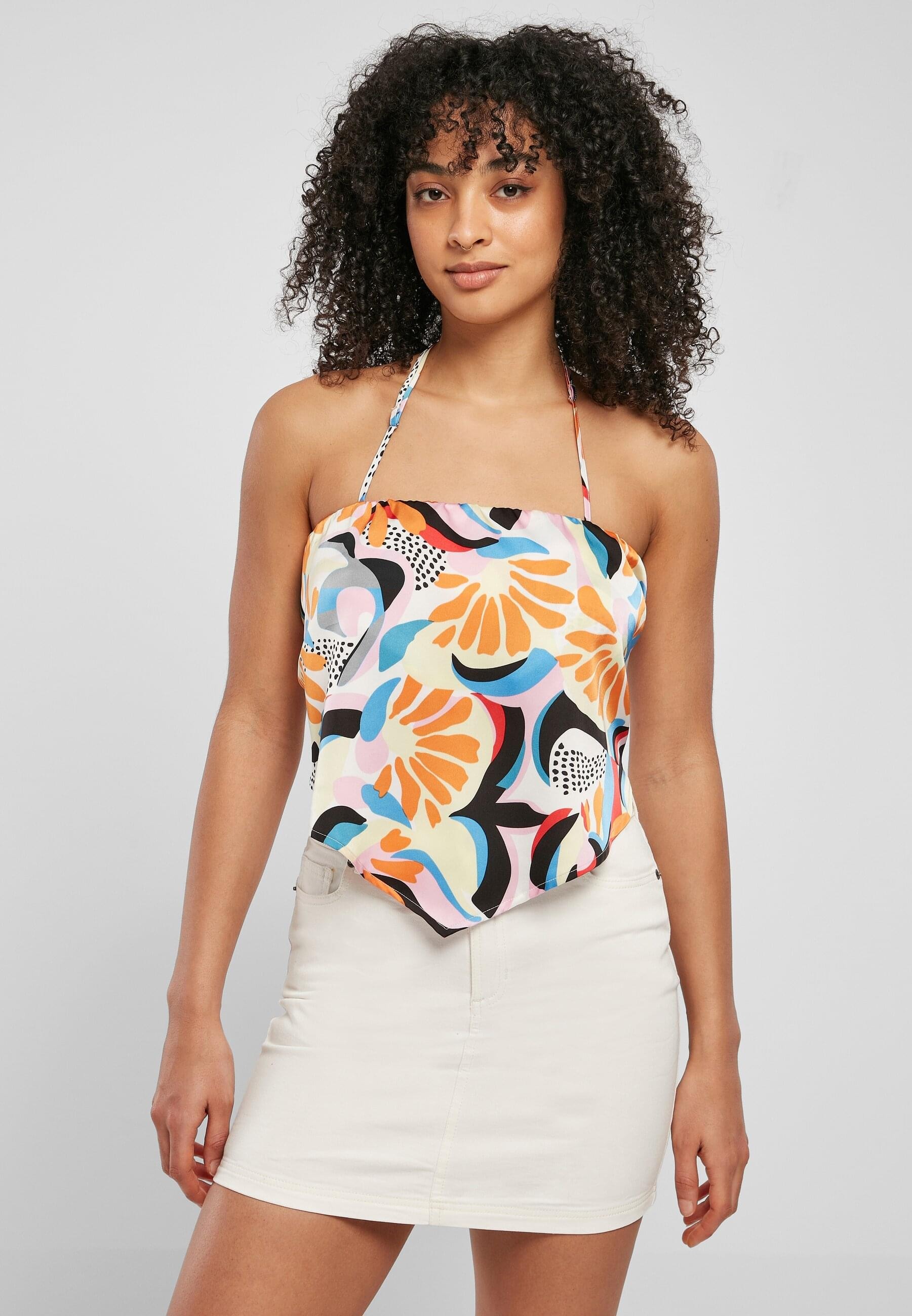 URBAN CLASSICS T-Shirt »Urban Classics Damen Ladies Cropped AOP Satin Triangle Top« 1 Stk.