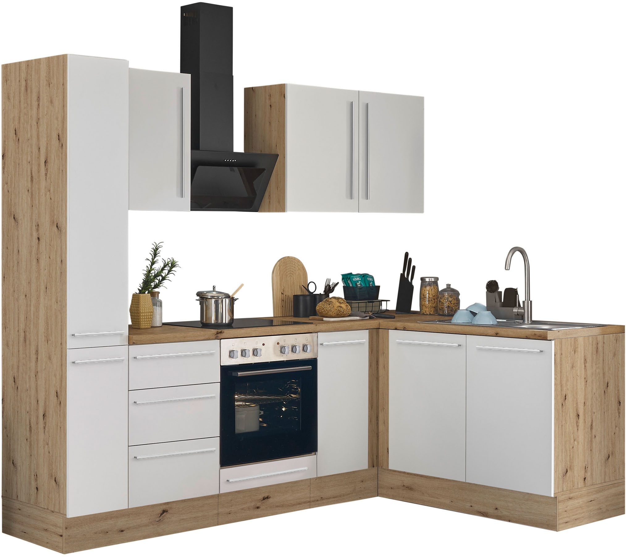 KOCHSTATION Winkelküche »Florida, Stellbreite 240x165 cm«, wahlweise mit E-Geräten, mit Softclose für Türen und Schubkästen