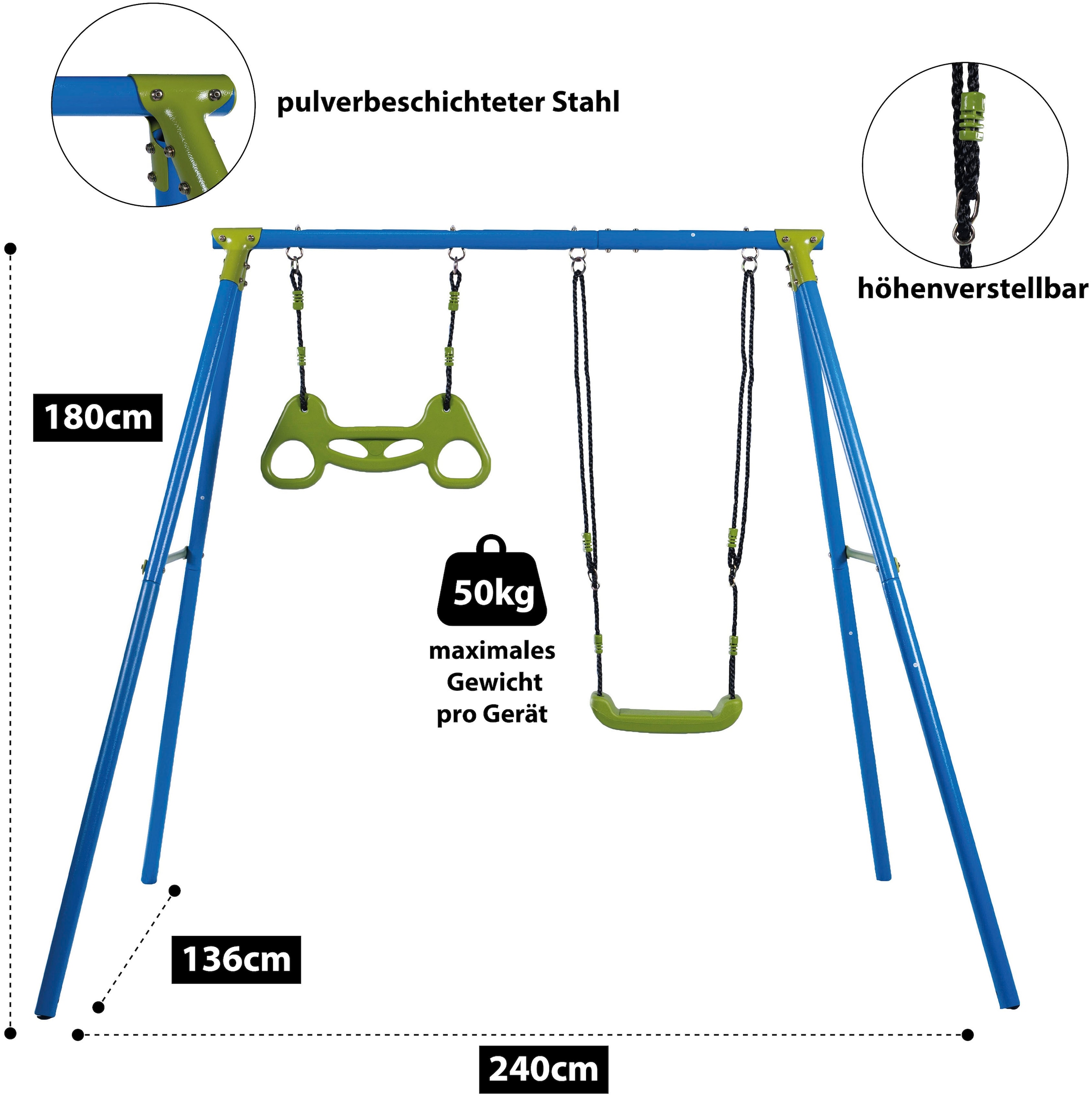 SANDORA Schaukelkombination, Schaukel + Glider, Aufbaumaße H x L x B 180 x 136 x 240 cm