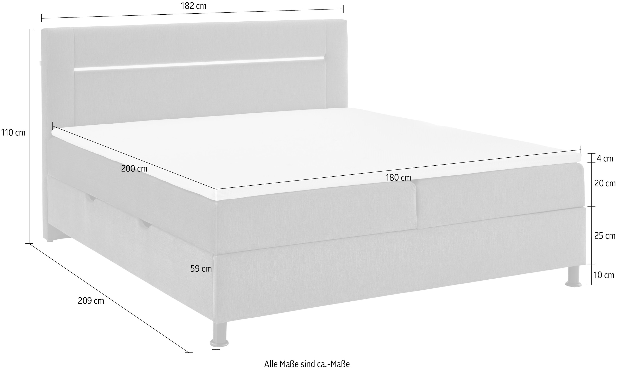 INOSIGN Boxbett »Escalon LED mit Bettkasten, inkl. Topper, LED-Lichtleiste im Kopfteil«, erhältlich in den Breiten 120x200cm und 180x200cm