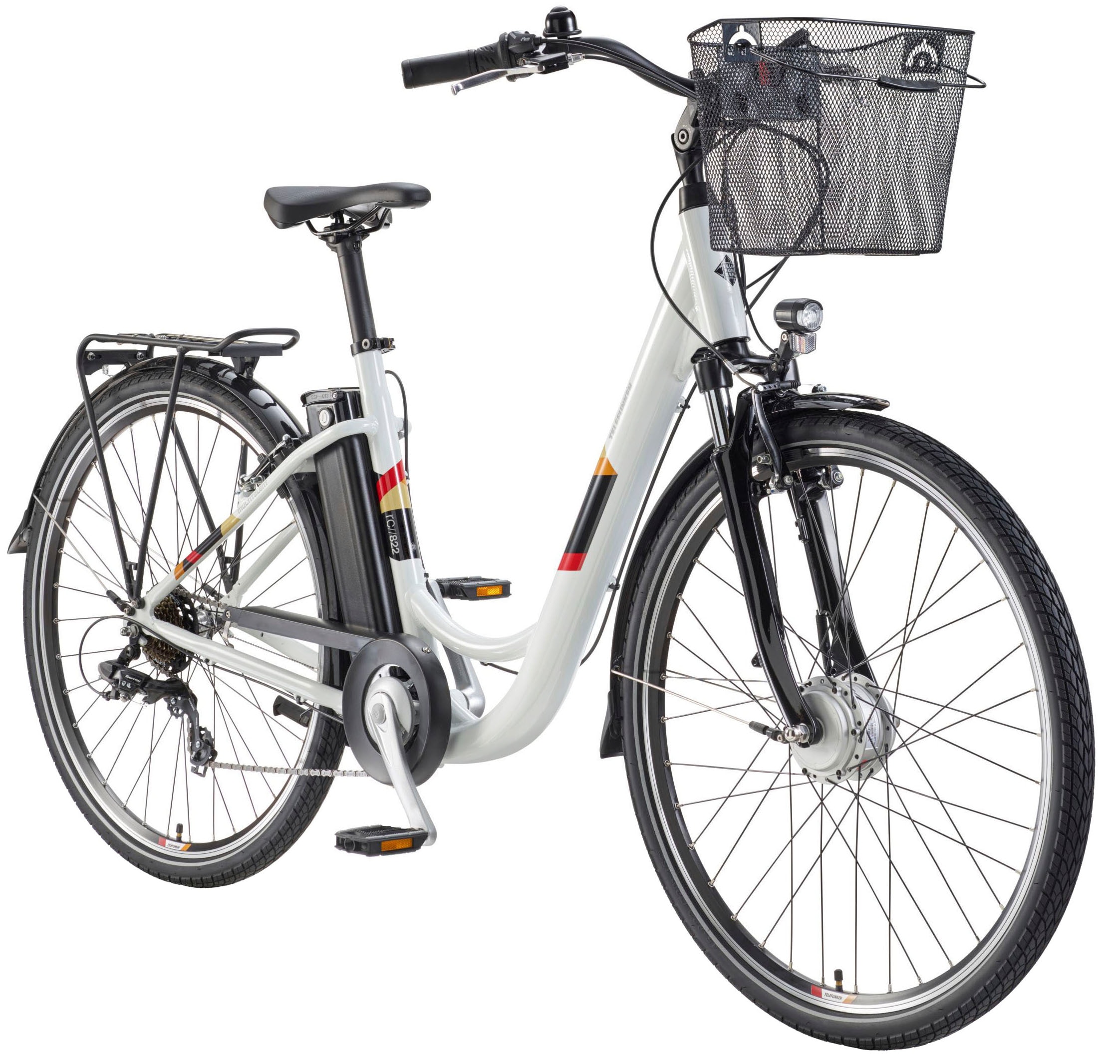 Telefunken E-Bike »Multitalent RC822«, 7 Gang, Shimano, Tourney, Frontmotor 250 W, (ca. 100 km Reichweite-2 V-Bremsen-Beleuchtung-Straßenzulassung), Elektrofahrrad, Damen Herren, 28 Zoll, 36,9 V, 531,3 Wh Akku, Pedelec