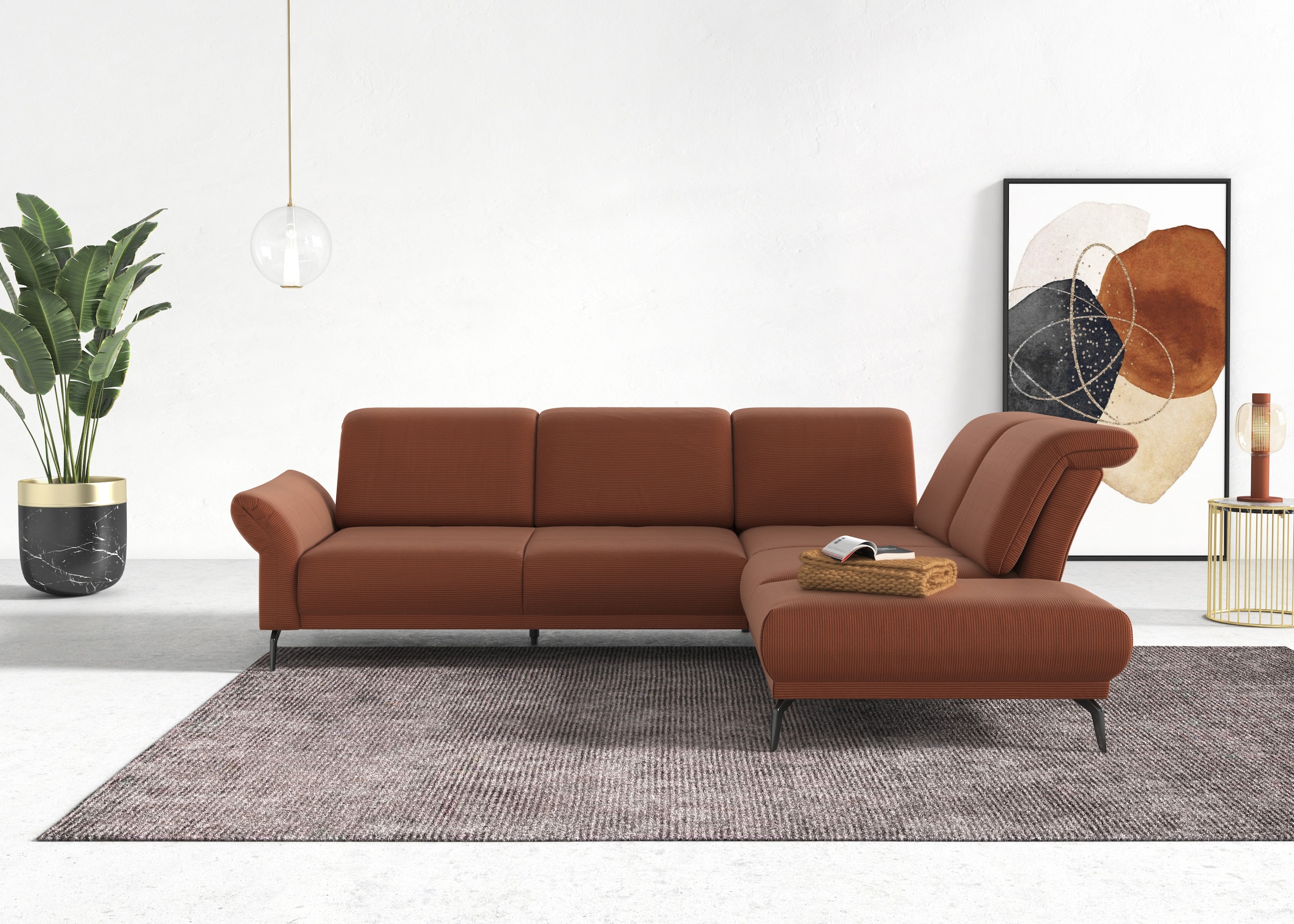INOSIGN Ecksofa »Coco L-Form«, Sitztiefen-, Arm- und Kopfteilverstellung, Cord-Bezug, Fußhöhe 15 cm