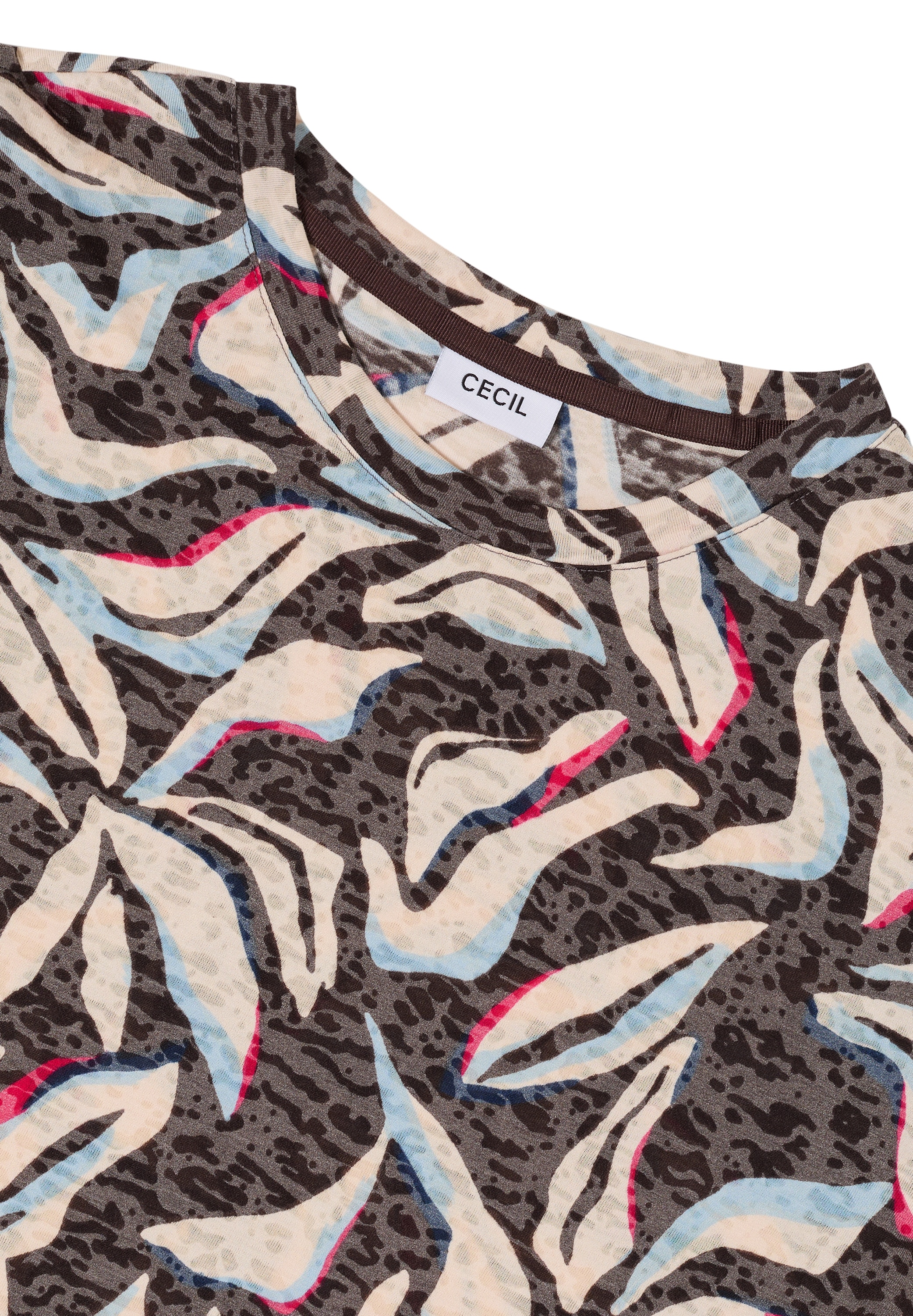 Cecil Rundhalsshirt Ausbrenner Shirt mit floralem Muster