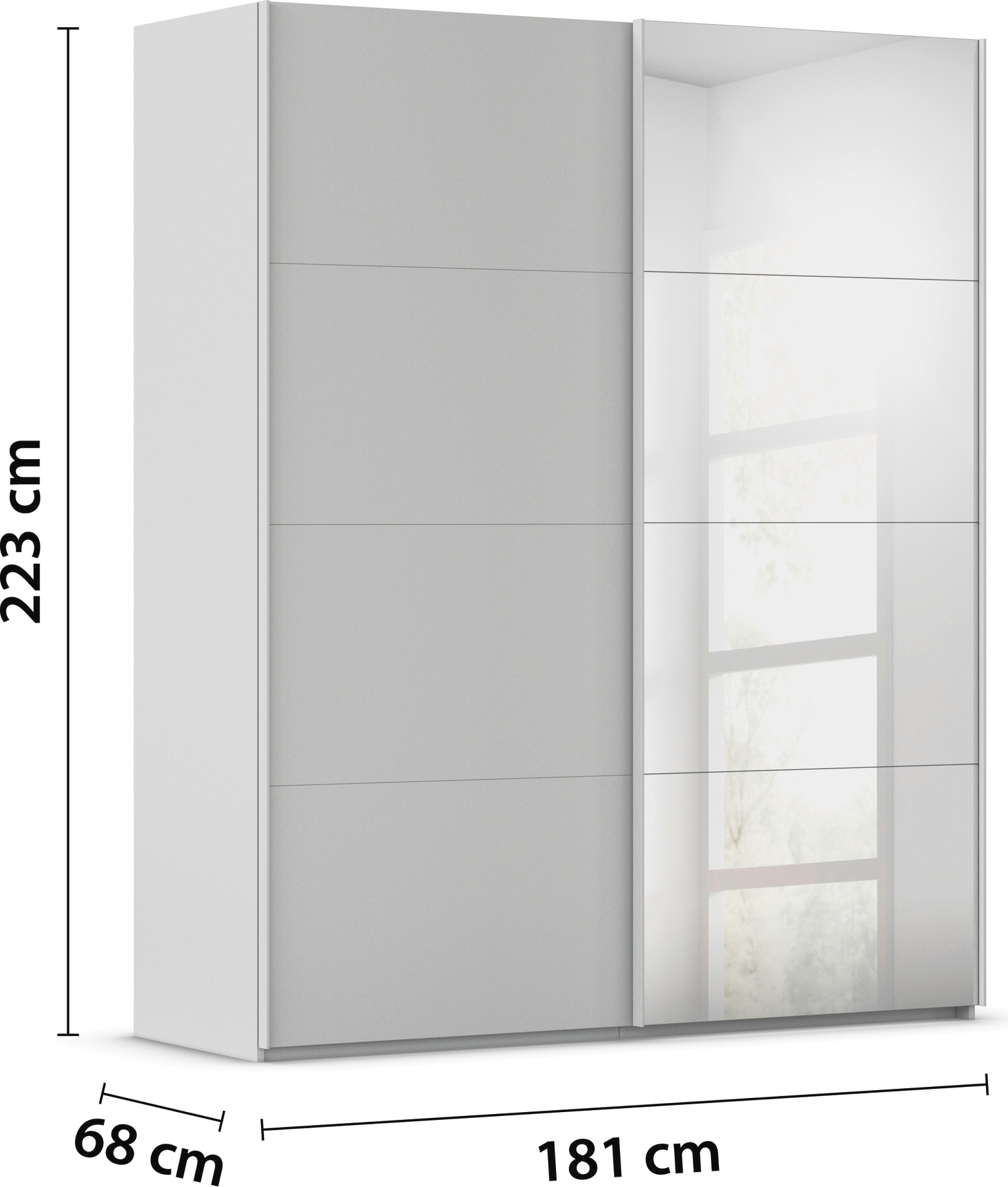 rauch Schwebetürenschrank »Kleiderschrank Schrank Garderobe Schlafzimmerschrank SCALE-FYRA«, edle viergeteilte Türen mit Spiegel und vielen Farben MADE IN GERMANY