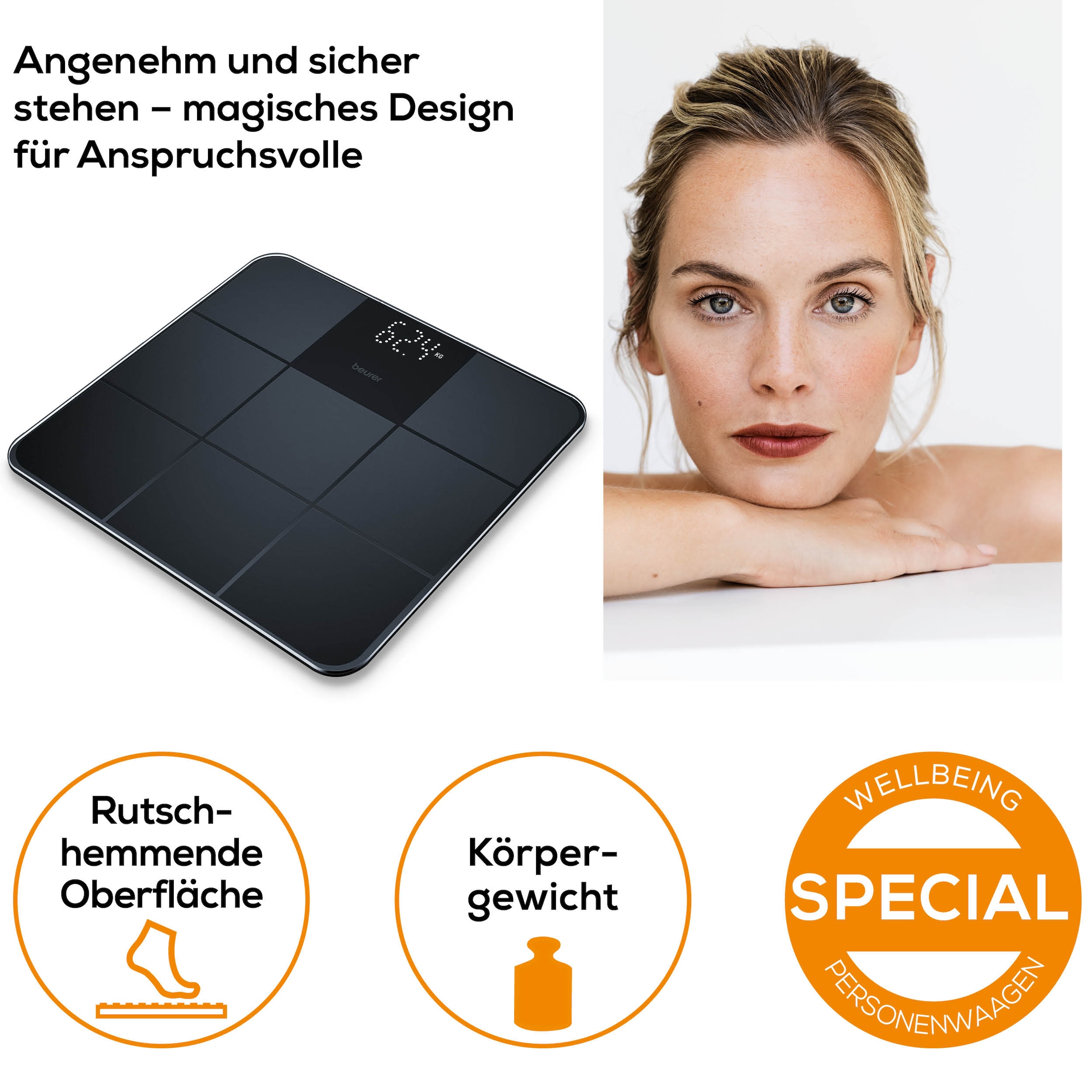 BEURER Personenwaage »GS 235 Glaswaage mit Magic-LED Display - erscheint nur bei Messung«, Elegante Oberfläche mit matter Fliesenstruktur, Tragkraft bis 180 kg