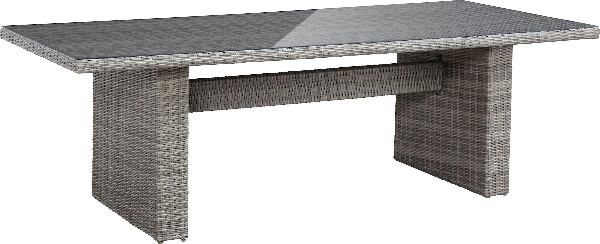 KONIFERA Garten-Essgruppe »»Menorca««, (Set, 25 tlg., 8x Sessel, 1x Tisch 230,8x100x75 cm, inkl. Auflagen, Alu, Polyrattan), Polyrattan, Aluminium, Tischplatte aus 5mm starkem Sicherheitsglas