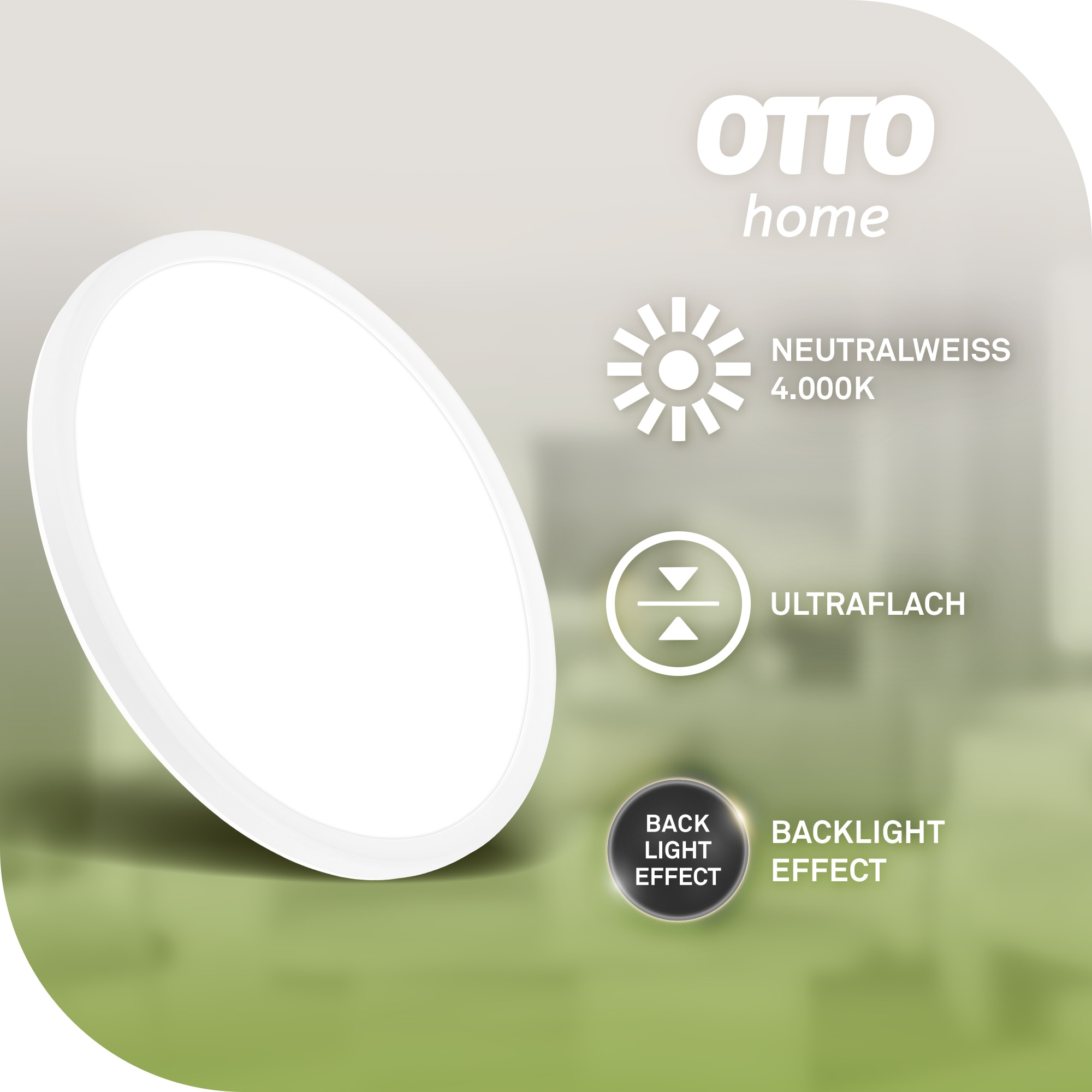 OTTO home LED Panel »ultraflach, Deckenlampe LYMMA mit Backlight« LED-Board 1 Stk. Neutralweiß 4000K, Wohnzimmer Schlafzimmer Küche, Deckenleuchte Energieeffizienz A