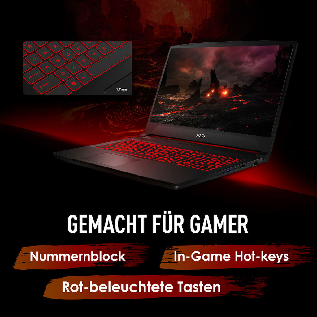 MSI Gaming-Notebook »Katana GF66 12UG-449«, 39,6 cm, / 15,6 Zoll, Intel, Core i7, GeForce RTX 3070, 1000 GB SSD