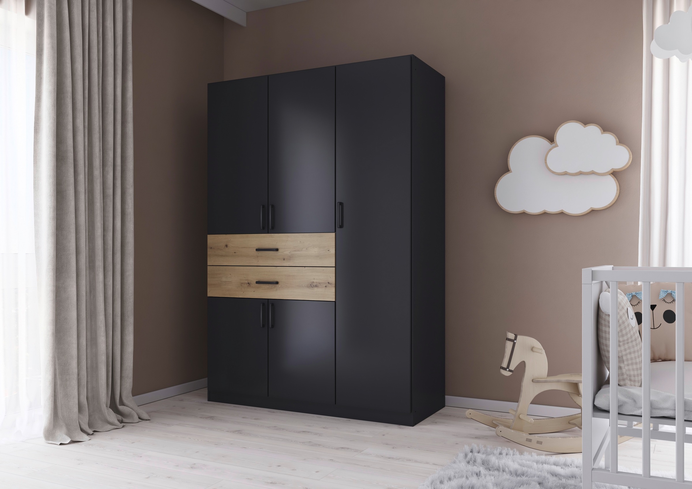 rauch Drehtürenschrank »Kleiderschrank Schrank Garderobe MAIKA mit Dekor-Front«, 2 Schubladen, in verschiedenen Breiten, Höhen, Farben, MADE IN GERMANY