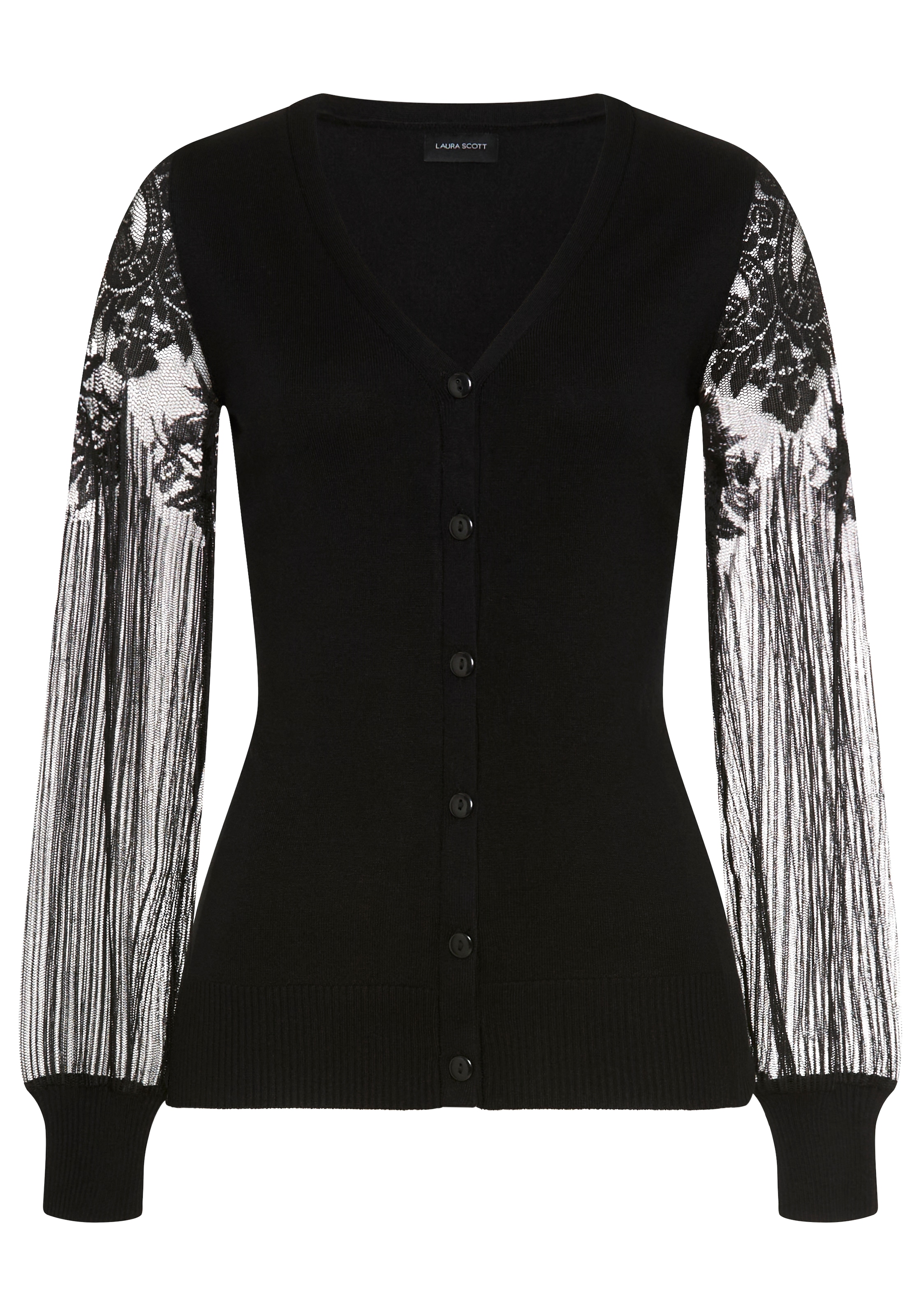 Melrose Strickjacke »mit figurumspielender Passform« mit filigranen Spitzenärmeln