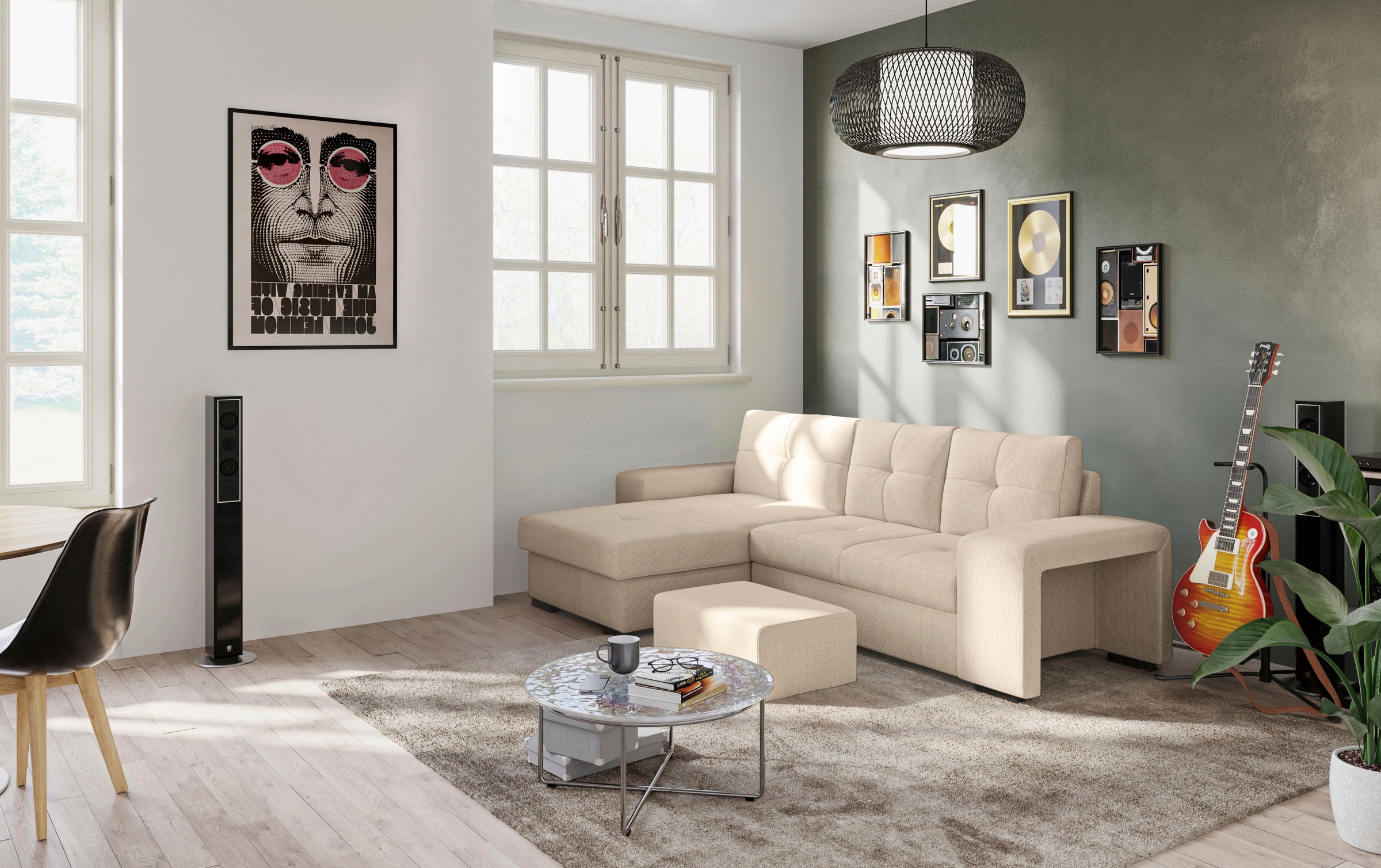 COTTA Ecksofa »Mattina L-Form«, mit Hocker, wahlweise mit Bettfunktion & Bettkasten
