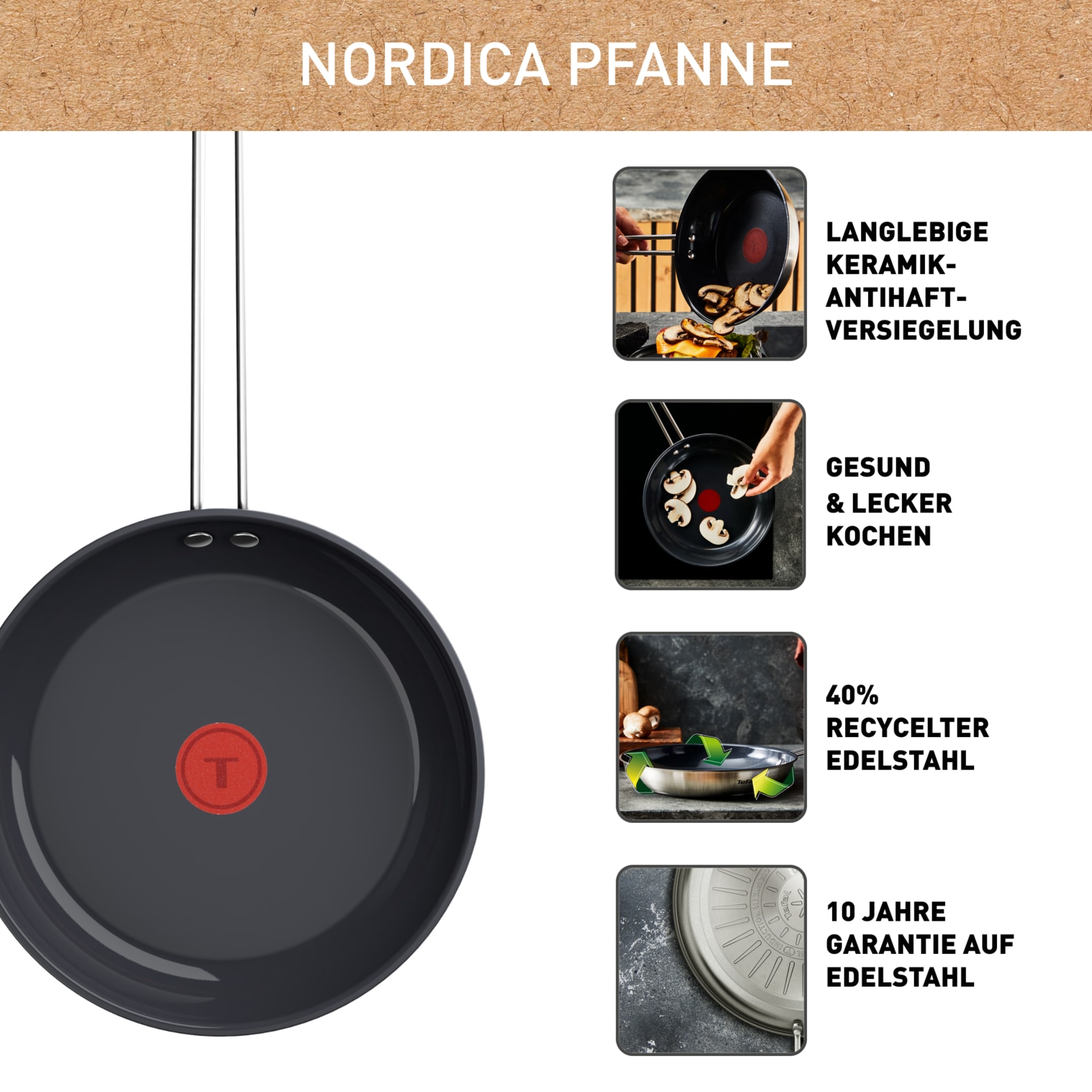 Tefal Bratpfanne »Nordica, beschichtete Pfanne Induktion, Thermo-Signal-Technologie« Edelstahl 1 Stk. tlg. minimalistisches Design, robuster Griff, geeignet für alle Herdarten