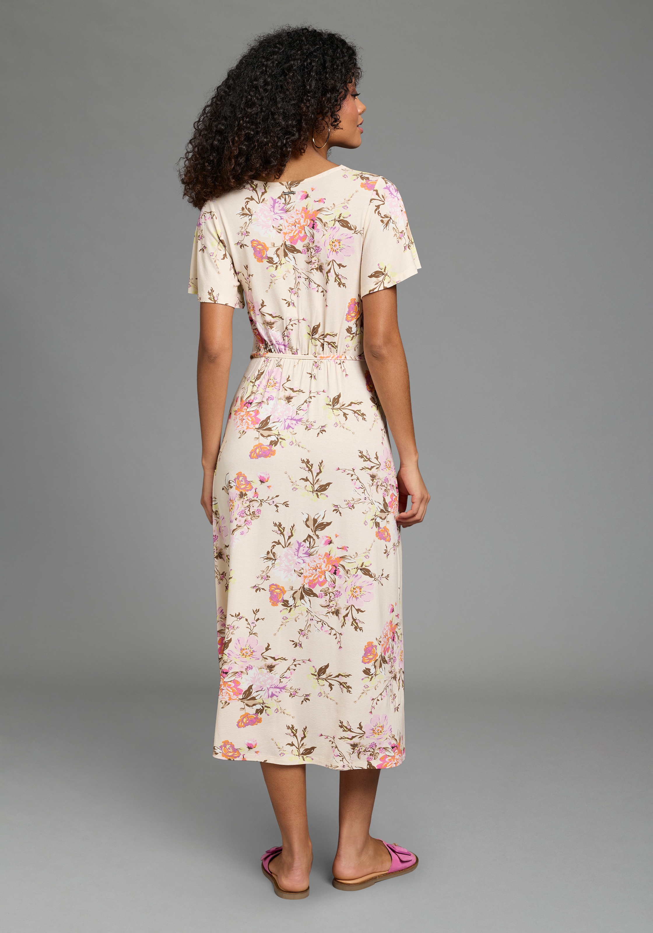 Laura Scott Sommerkleid mit geblümtem Design, aus Viskose und Elasthan, Midi-Länge