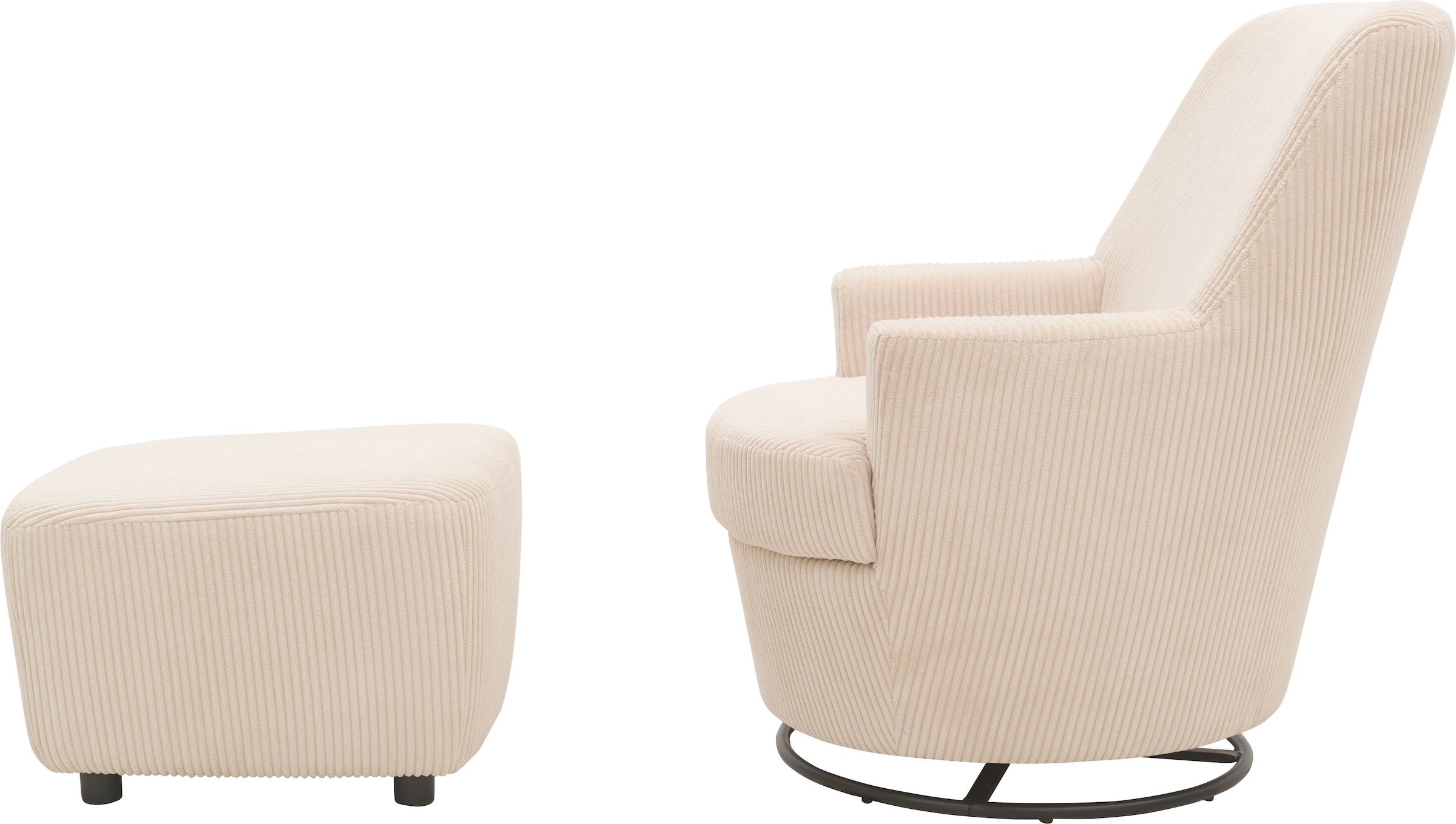 INOSIGN Drehsessel »HETTY, Drehsessel mit Wippfunktion und Hocker; Lesesessel, Armsessel«, (Set, 2 St.), mit Dreh/Wippfunktion, mit Federkern, in Cord und Microfaser