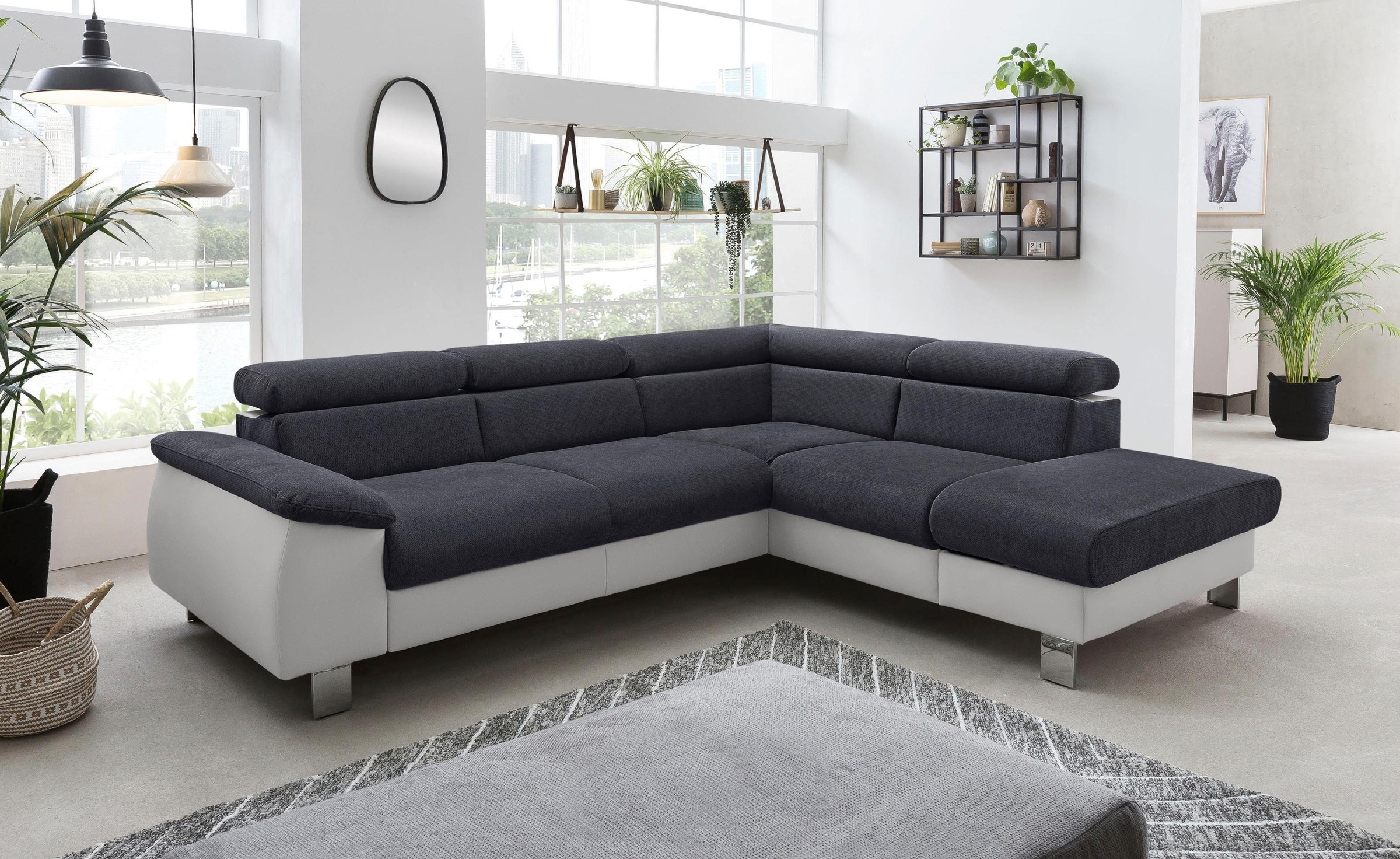 COTTA Polstergarnitur »Komaris«, (Set), Set: bestehend aus Ecksofa und Hocker, Kopfteilverstellung