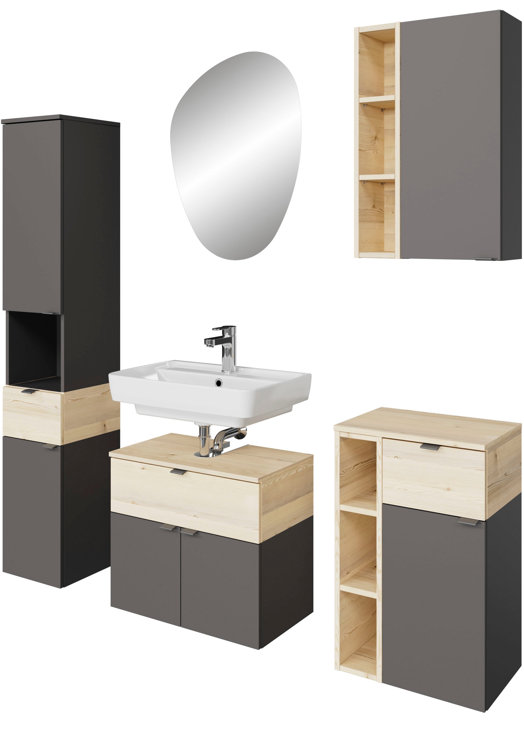 SAPHIR Badmöbel-Set »Quickset 394« Komplett-Set, 4 Stk. tlg. Quarzgrau Matt