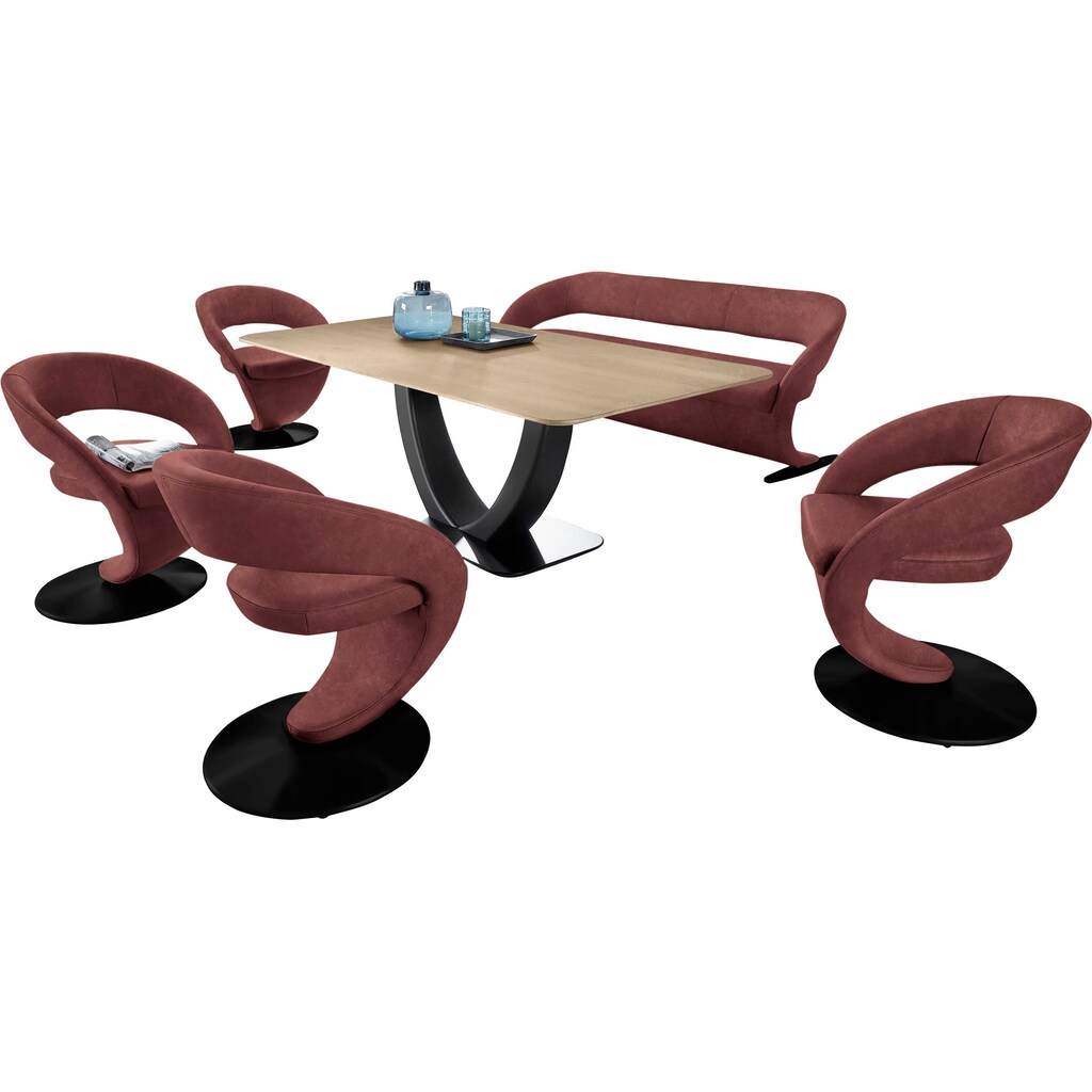 K+W Komfort & Wohnen Essgruppe »Wave«, (Set), Design-Solobank mit 4 Design-Drehstühlen und Tisch in 180x90cm