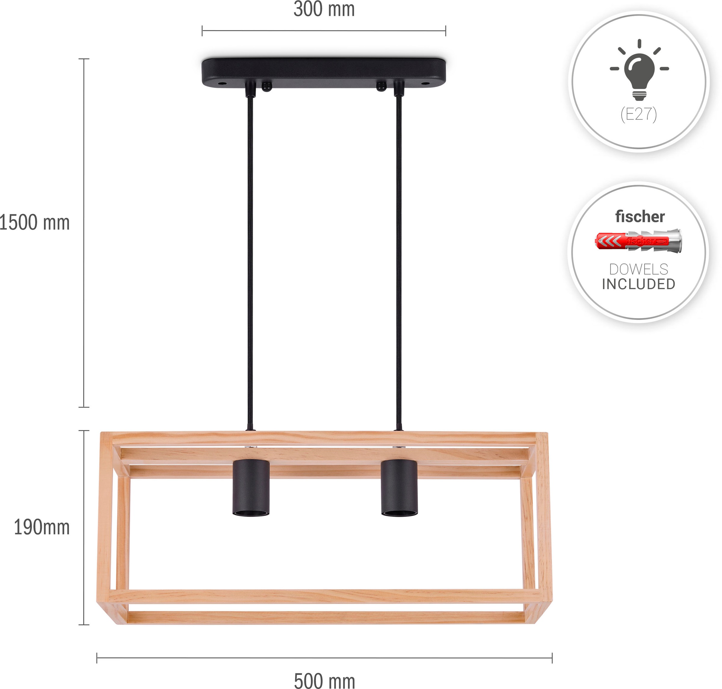 Paco Home Pendelleuchte »BJÖRN«, Leuchtmittel E27 | ohne Leuchtmittel, LED Pendellampe Wohnzimmer Esszimmer Modern Holz Zweiflammig E27