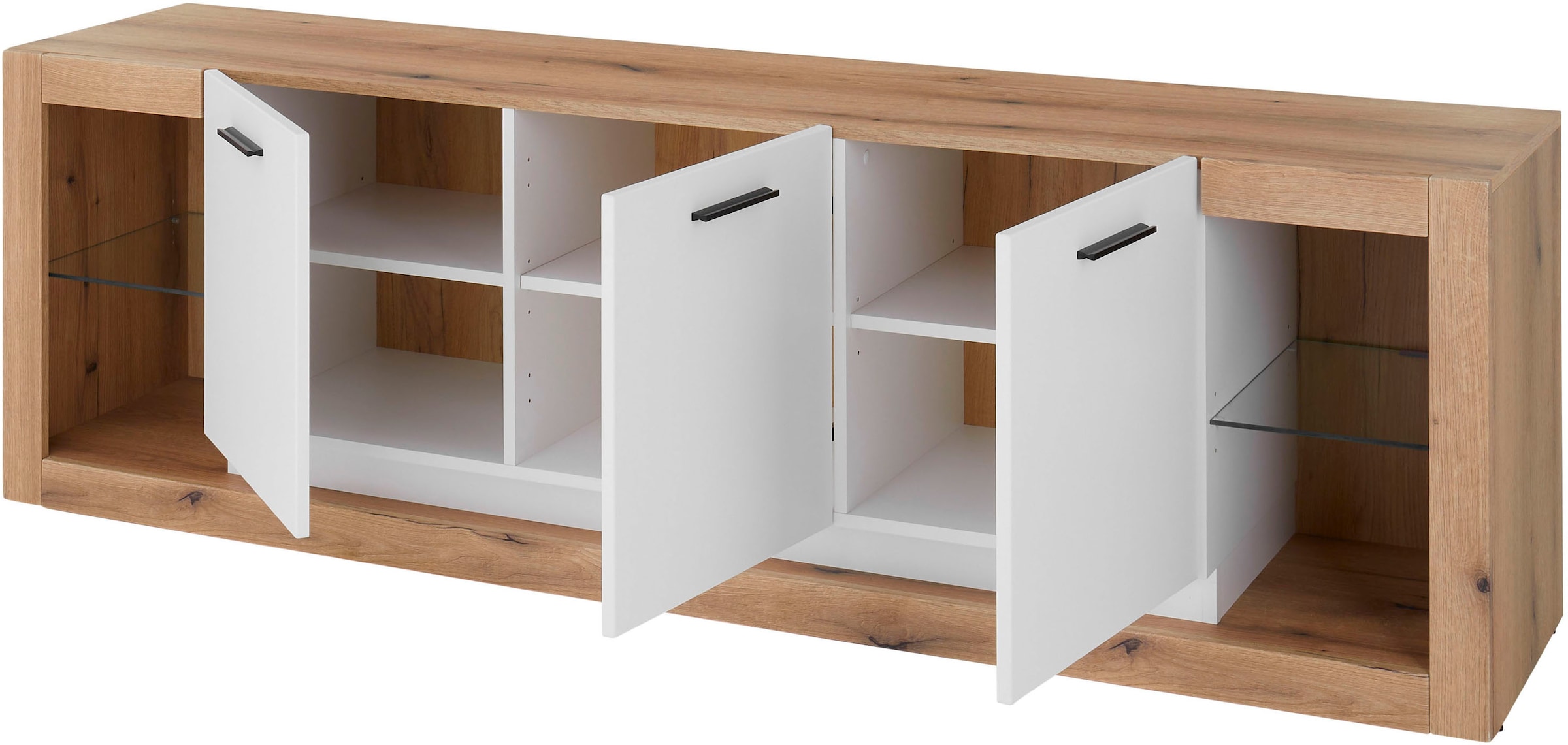 INOSIGN Lowboard »Brixen, moderner TV-Schrank, Kommode in Eiche Evoke Dekor mit Weiß«, Metallgriffe, ausreichend Stauraum, vielseitig einsetzbar