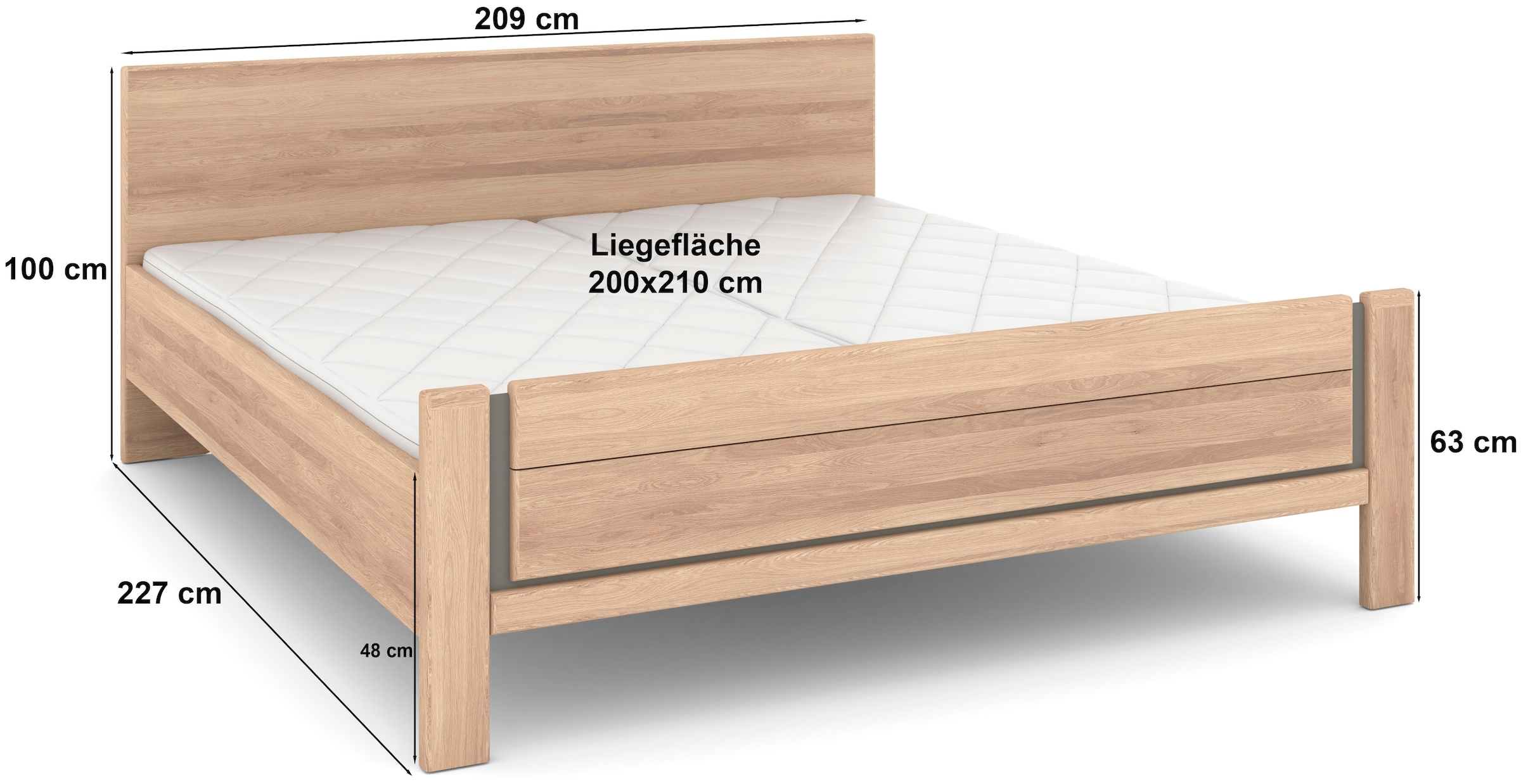 Musterring Holzbett »Sorrent, Bettgestell, Bettrahmen, teilmassiv Eiche«, (MADE IN GERMANY), Eiche teilmassiv, Liegehöhenverstellung, Stollenfußteil