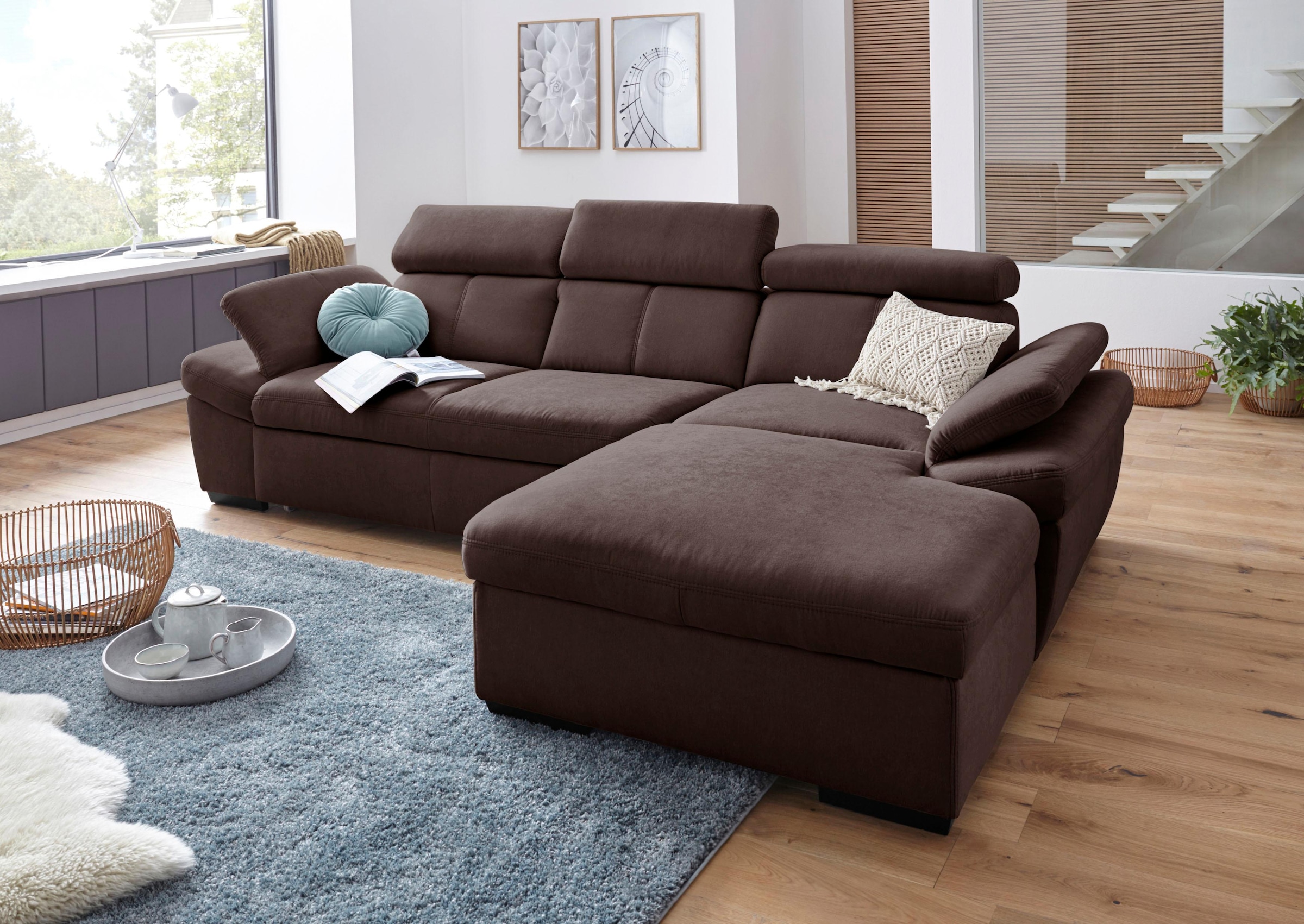 exxpo - sofa fashion Ecksofa »Salerno, inkl. Arm-& Kopfteilverstellung, bequem, Breite 280cm, L-Form« wahlweise mit Bettfunktion und Bettkasten, tolle Detailverarbeitung